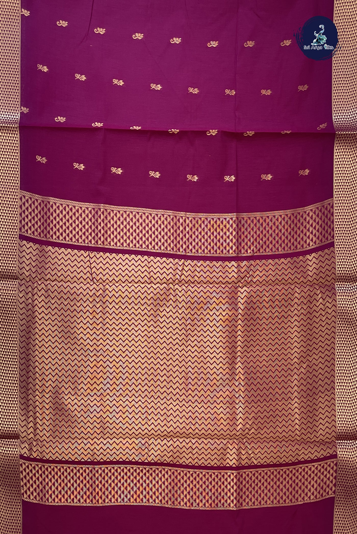 Dual Tone Wine Madisar Semi Silk Cotton Saree With Zari Buttas Pattern