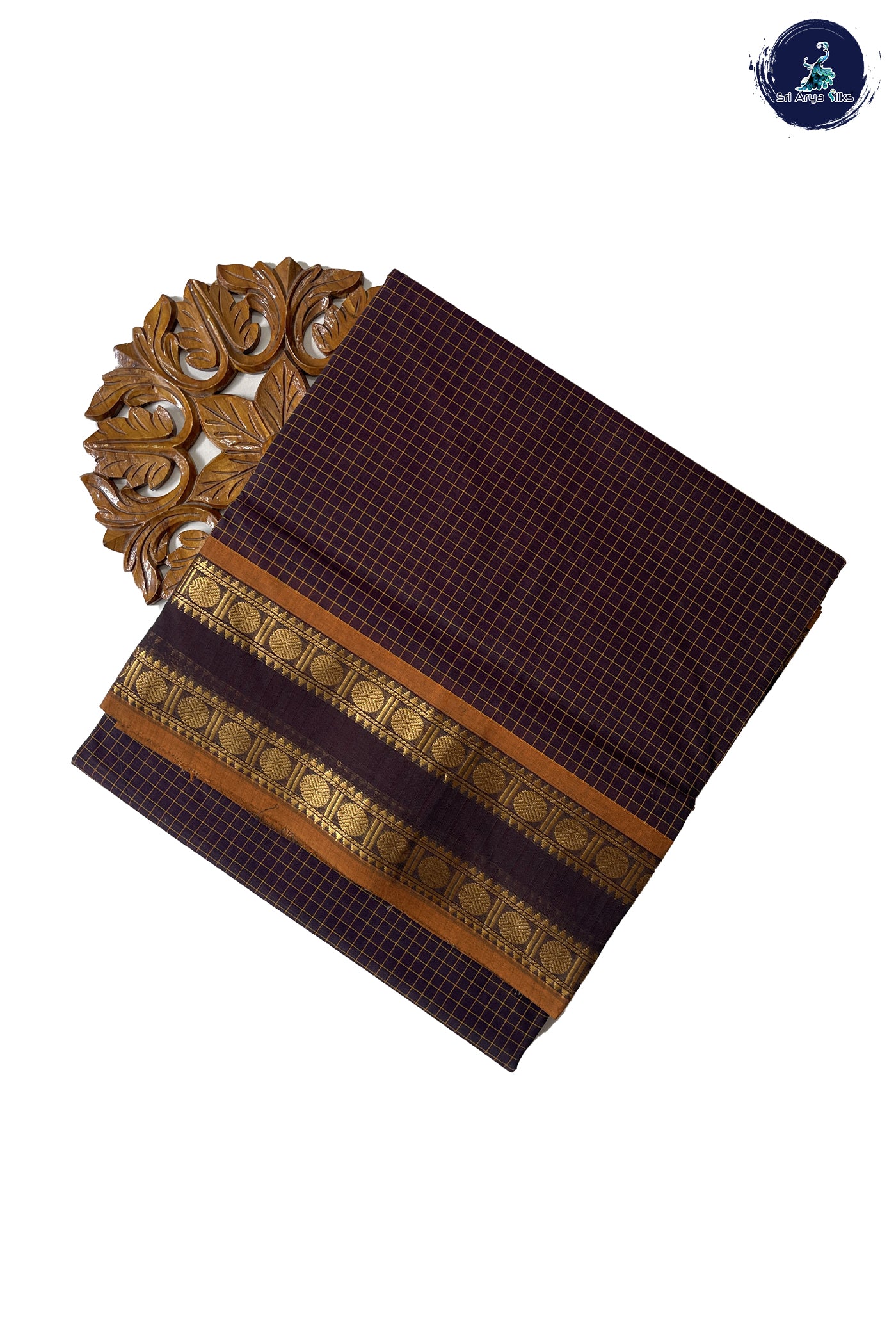 Dual Tone Brown 10 Yards Madisar Cotton Saree With Checked Pattern
