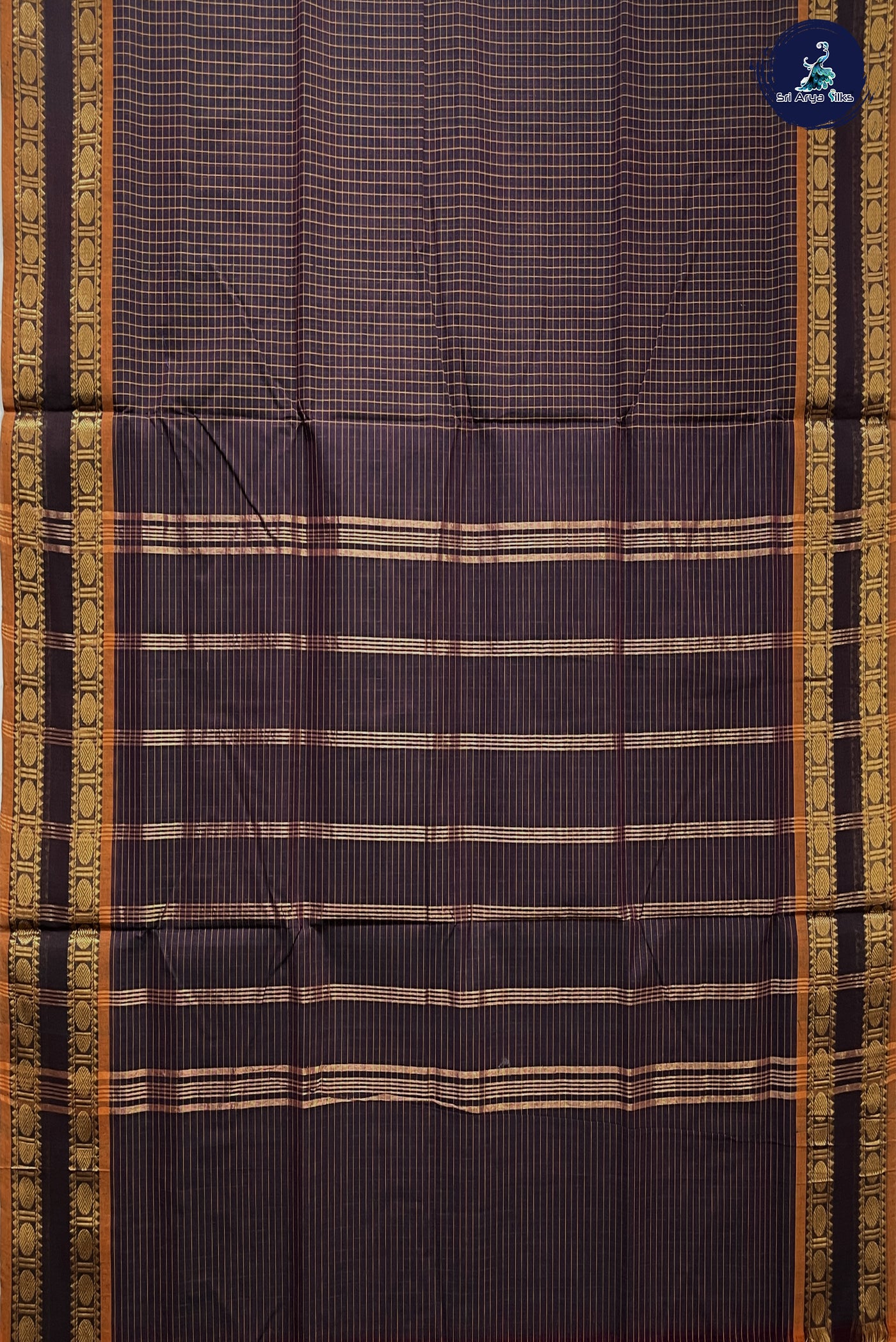 Dual Tone Brown 10 Yards Madisar Cotton Saree With Checked Pattern