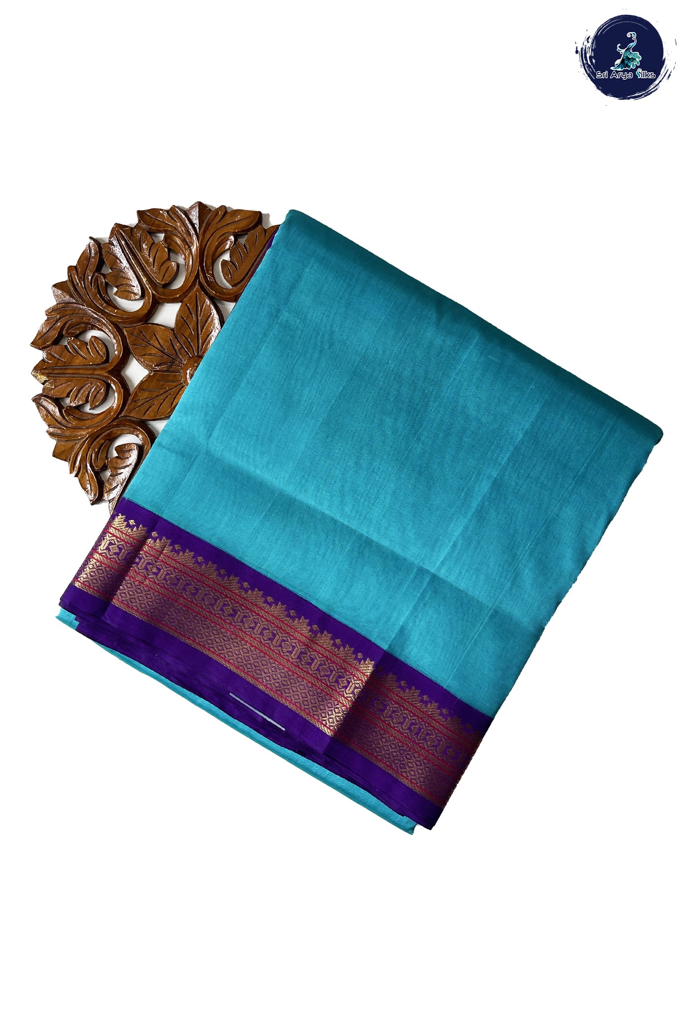 Sky Blue 10 Yards Silk Cotton Saree With Plain Pattern