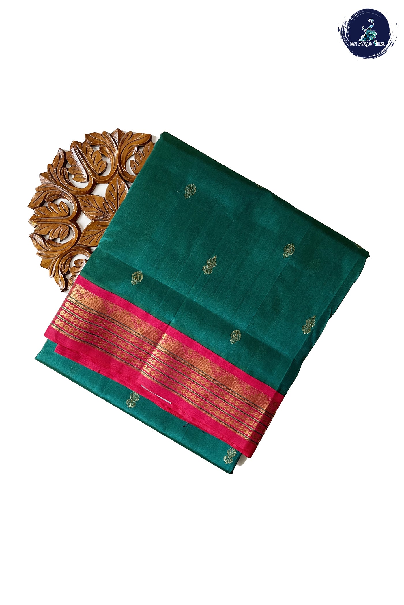 Sapphire Green 10 Yards Silk Cotton Saree With Zari Buttas Pattern