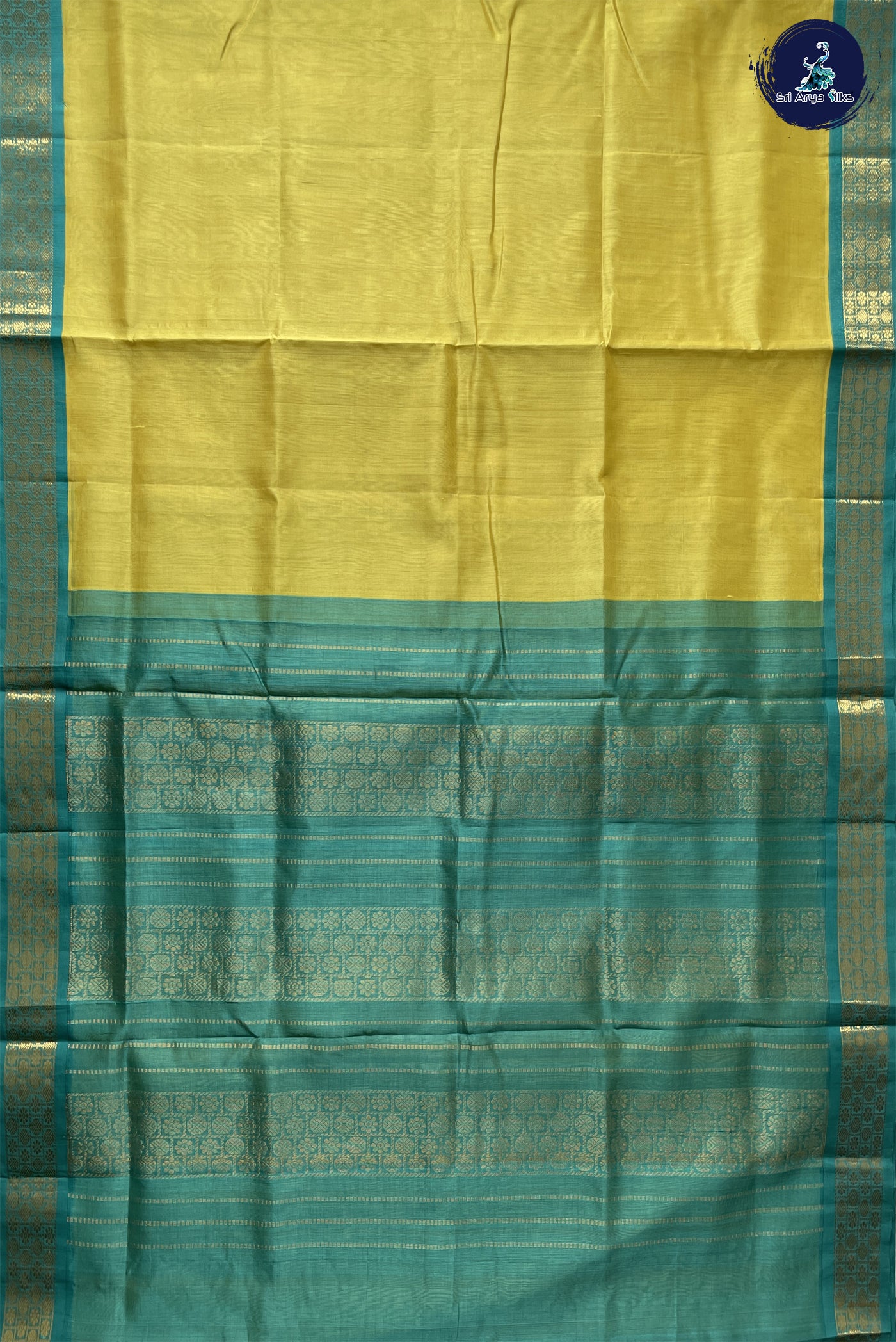 Lemon Yellow Madisar Silk Cotton Saree With Plain Pattern