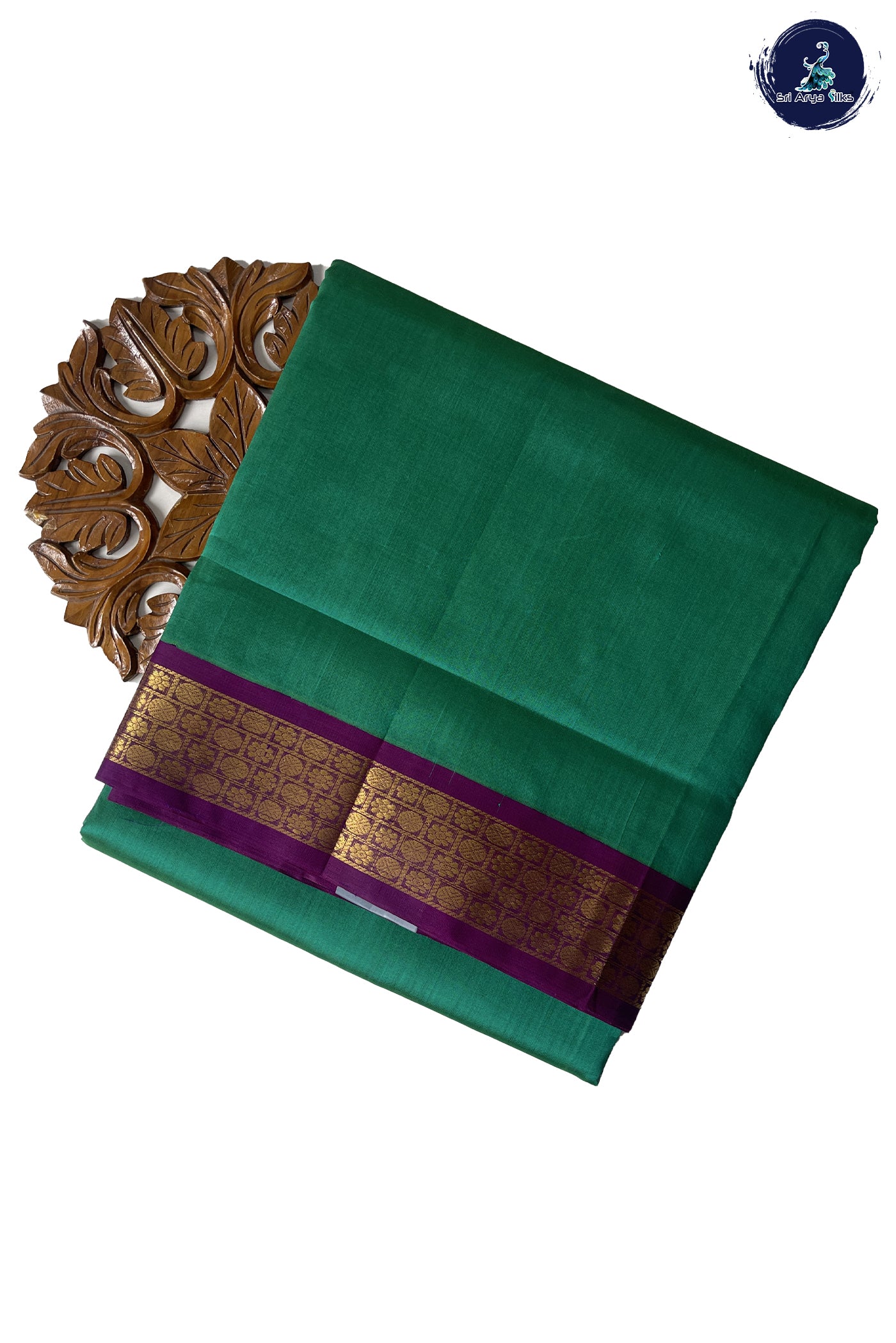 Turquoise 10 Yards Silk Cotton Saree With Plain Pattern