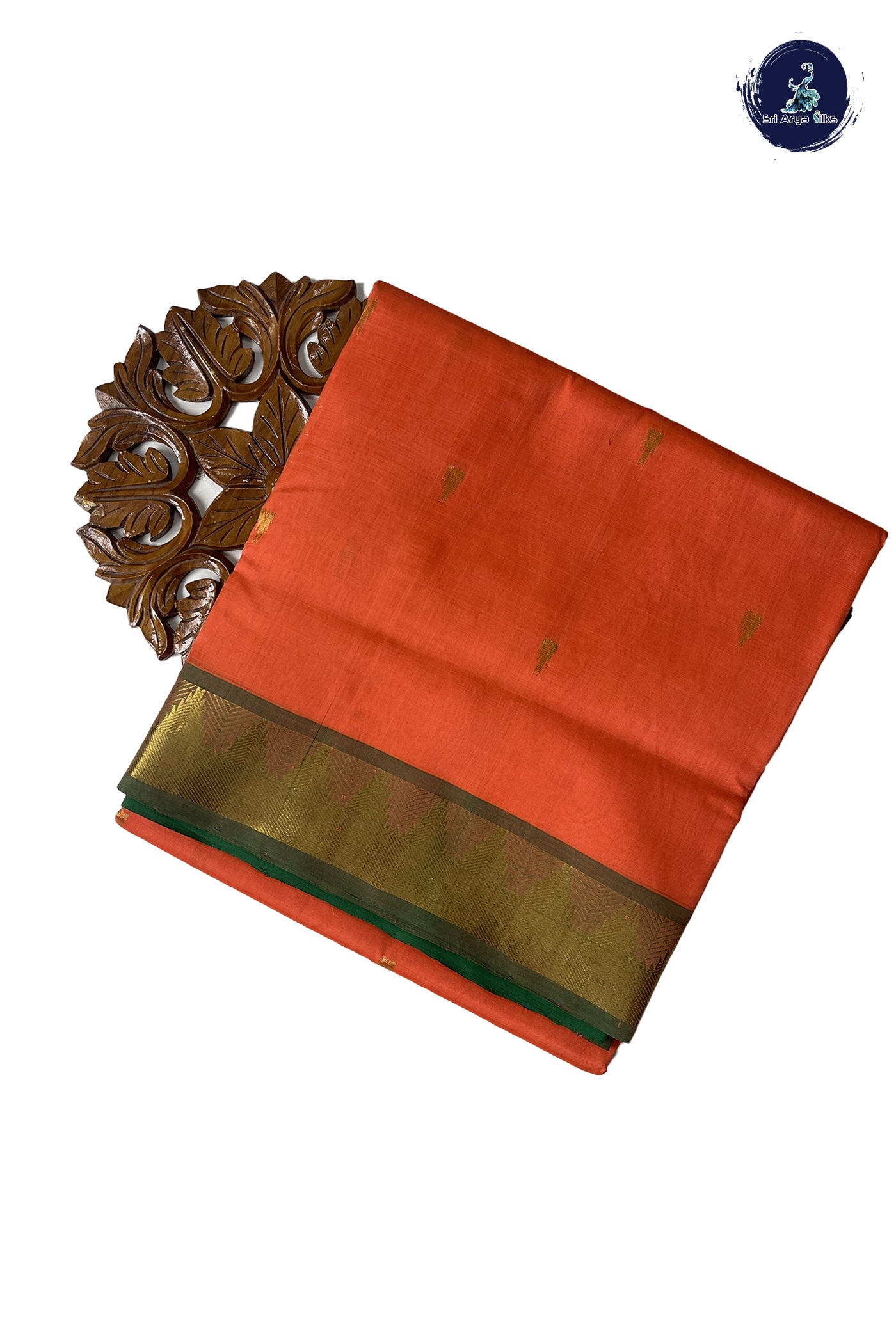 Orange 10 Yards Silk Cotton Saree With Zari Buttas Pattern
