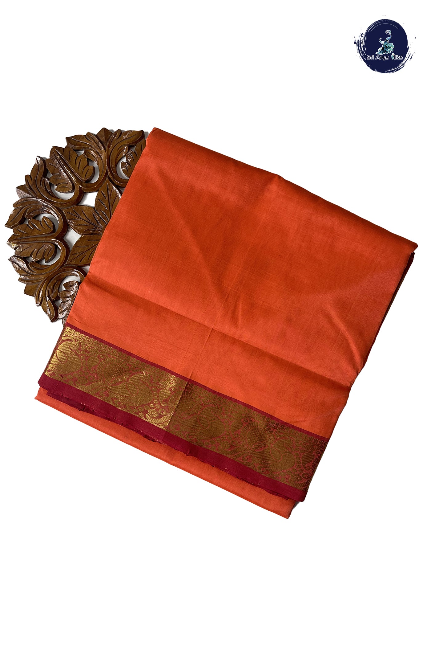 Orange 10 Yards Silk Cotton Saree With Plain Pattern