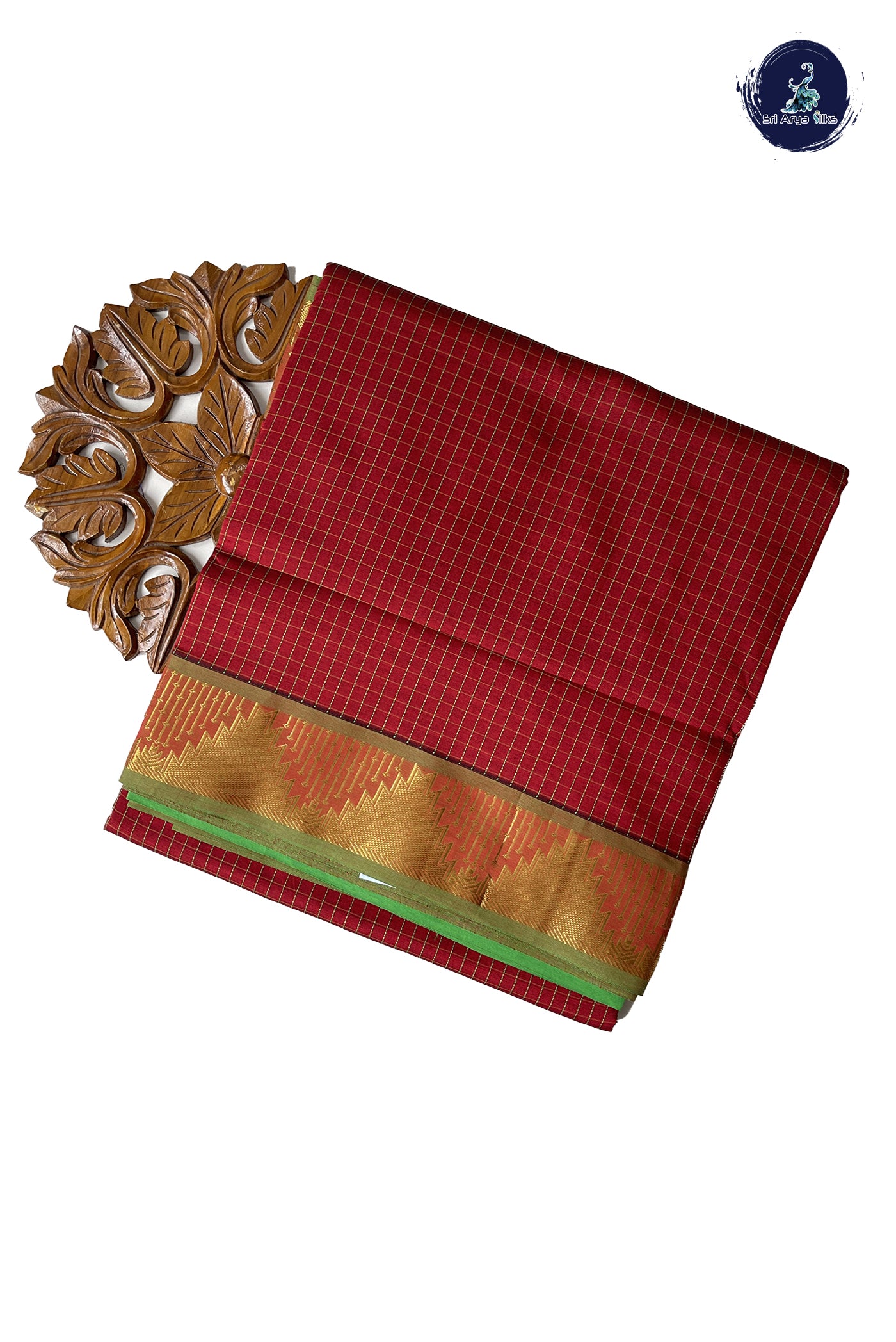 Red Madisar Semi Silk Cotton Saree With Checked Pattern