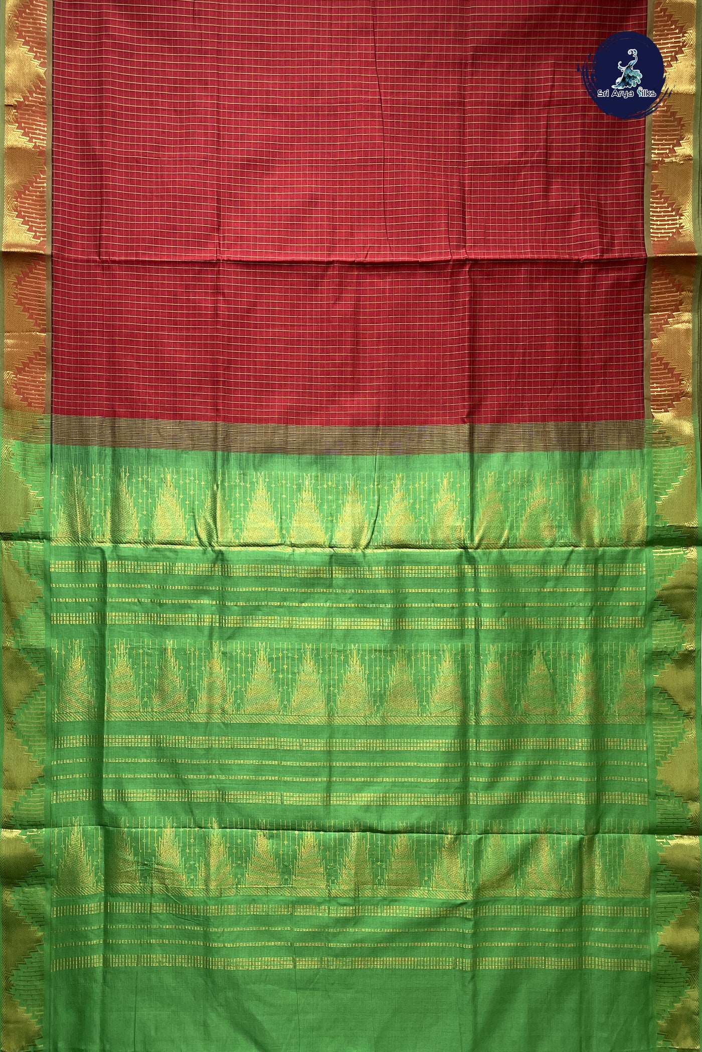 Red Madisar Semi Silk Cotton Saree With Checked Pattern