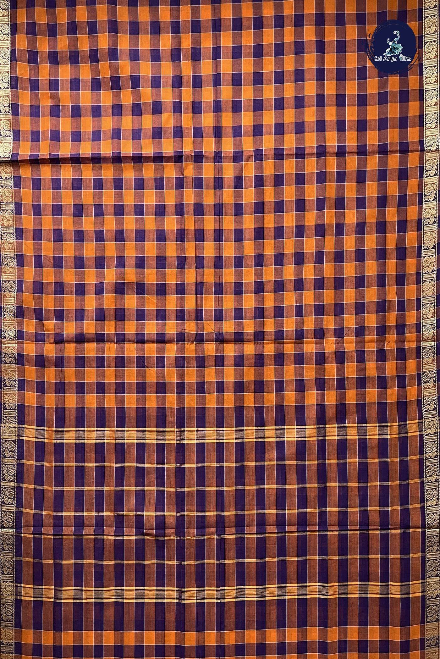 Multi Colour 10 Yards Madisar Cotton Saree With Checked Pattern