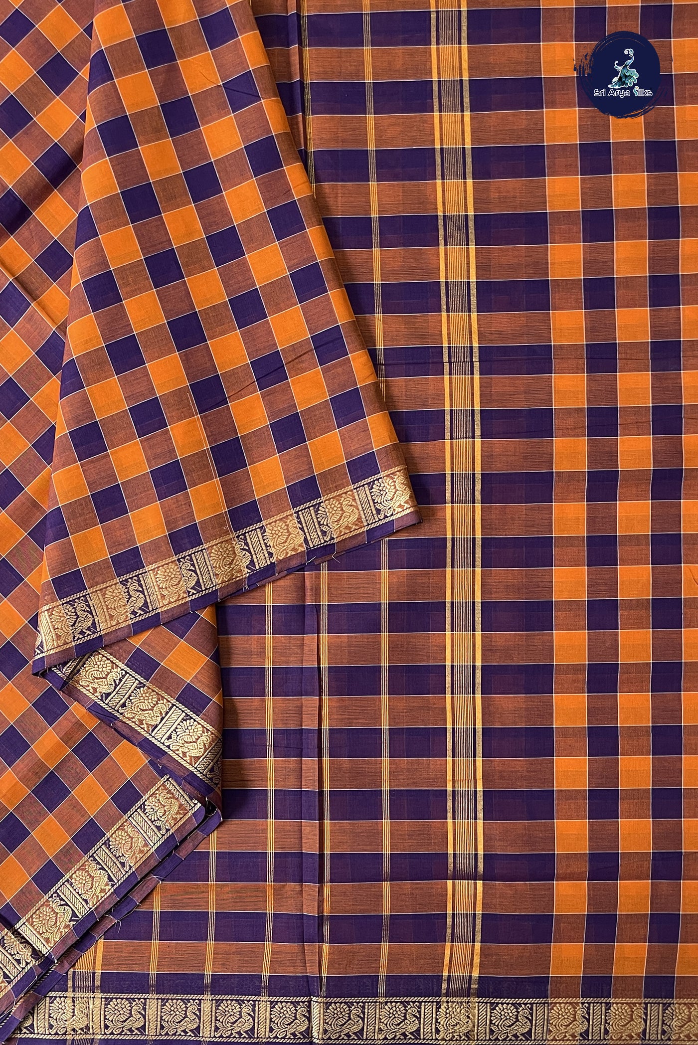 Multi Colour 10 Yards Madisar Cotton Saree With Checked Pattern