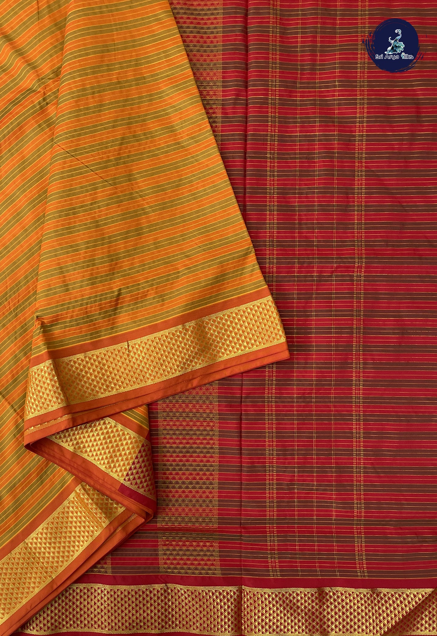 Multi Colour Madisar Semi Silk Saree With Stripes Pattern