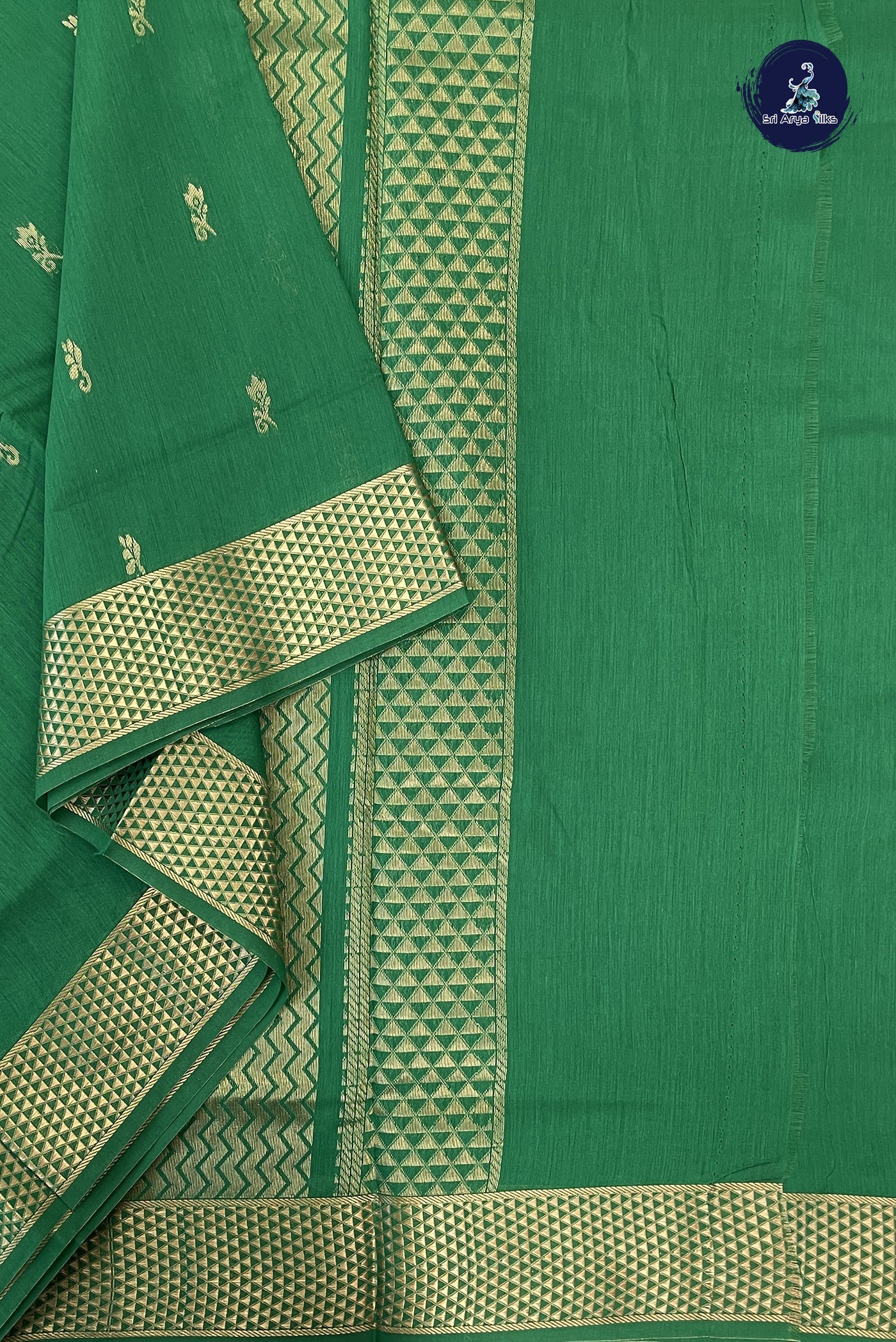 Green Madisar Semi Silk Cotton Saree With Buttas Pattern