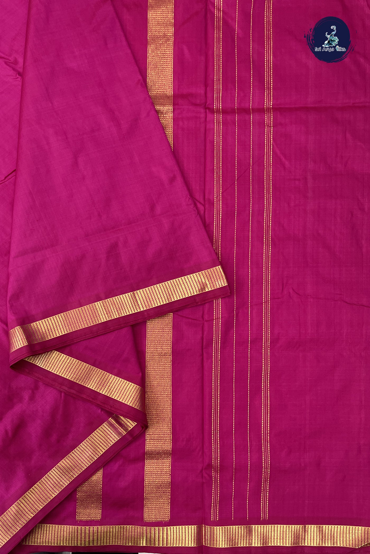 Rani Pink Madisar 10 Yards Silk Saree With Plain Pattern