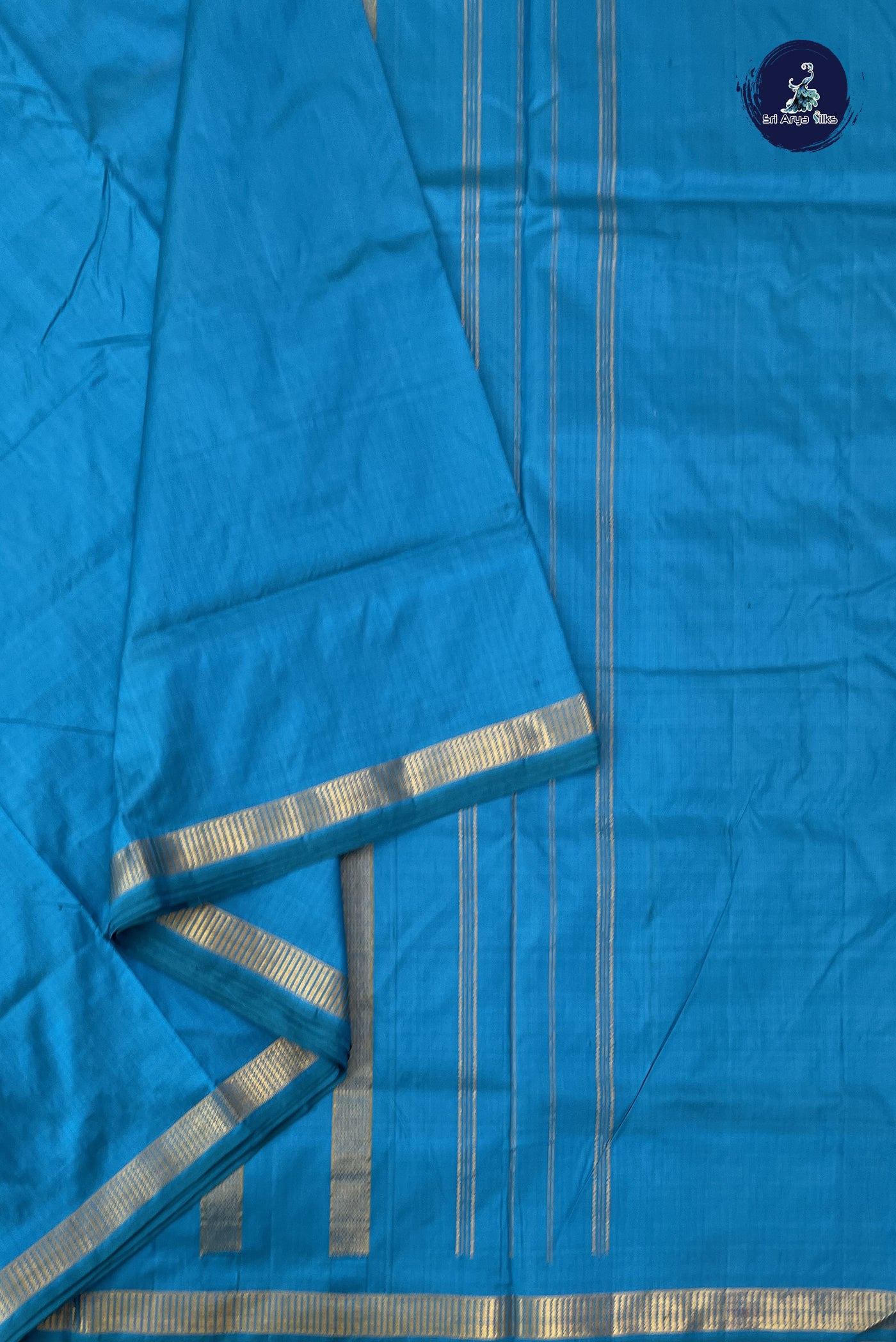 Light Blue Madisar 10 Yards Silk Saree With Plain Pattern