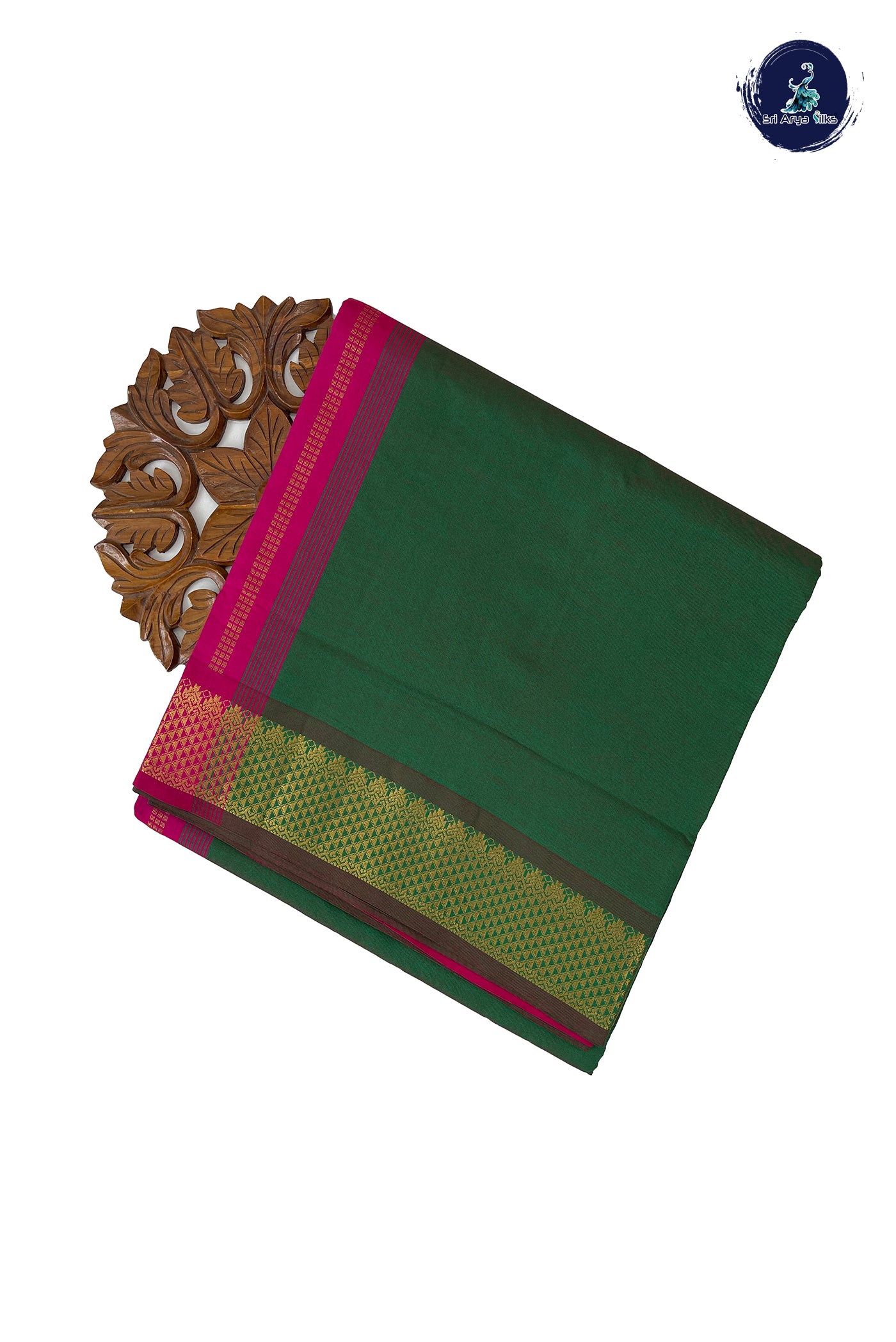 Green Madisar Semi Silk Cotton Saree With Plain Pattern