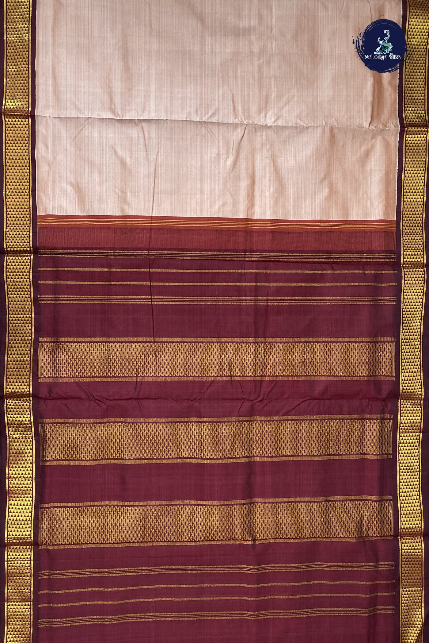 Light Brown Madisar 10 Yards Silk Saree With Plain Pattern