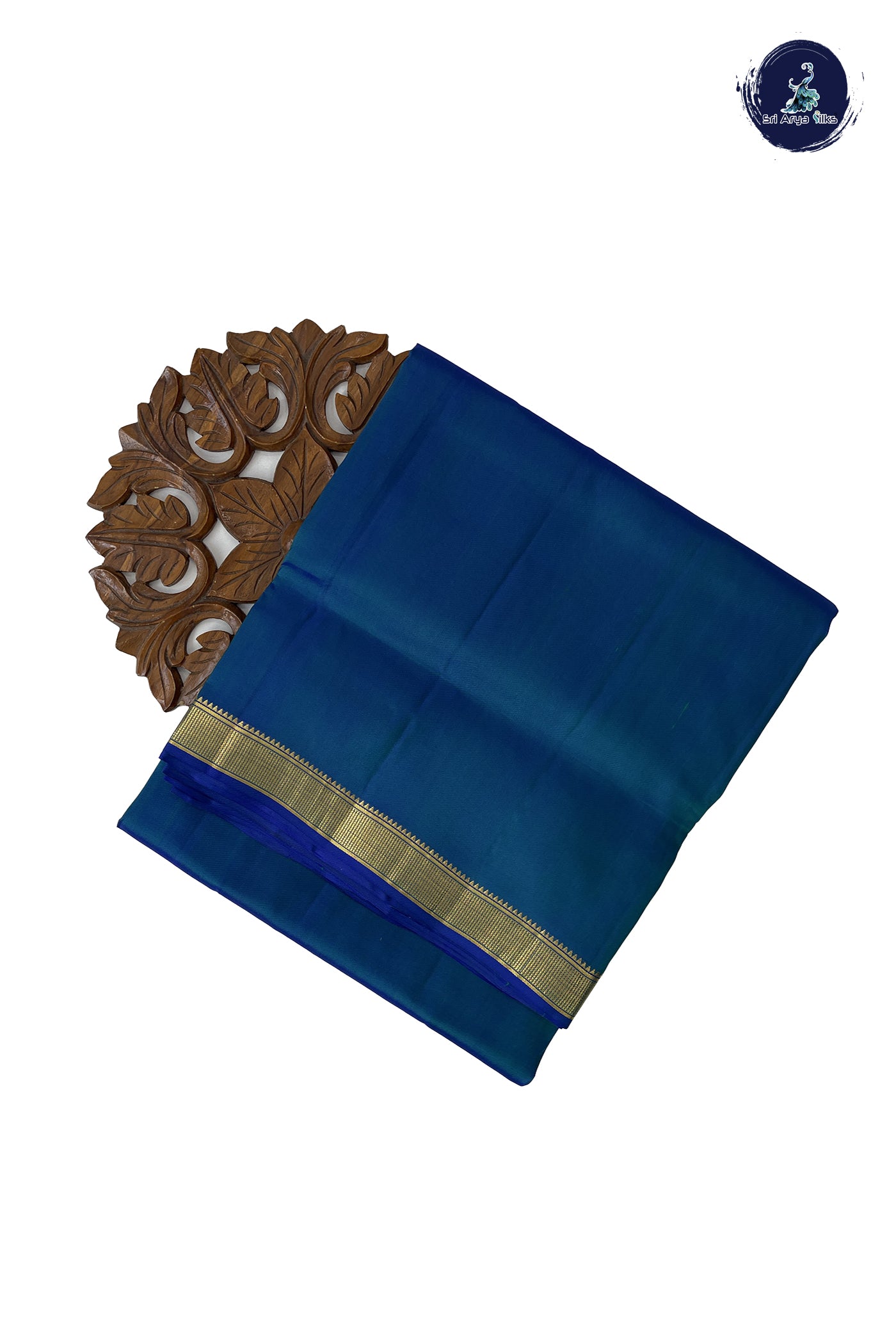 Peacock Blue Madisar 10 Yards Silk Saree With Plain Pattern