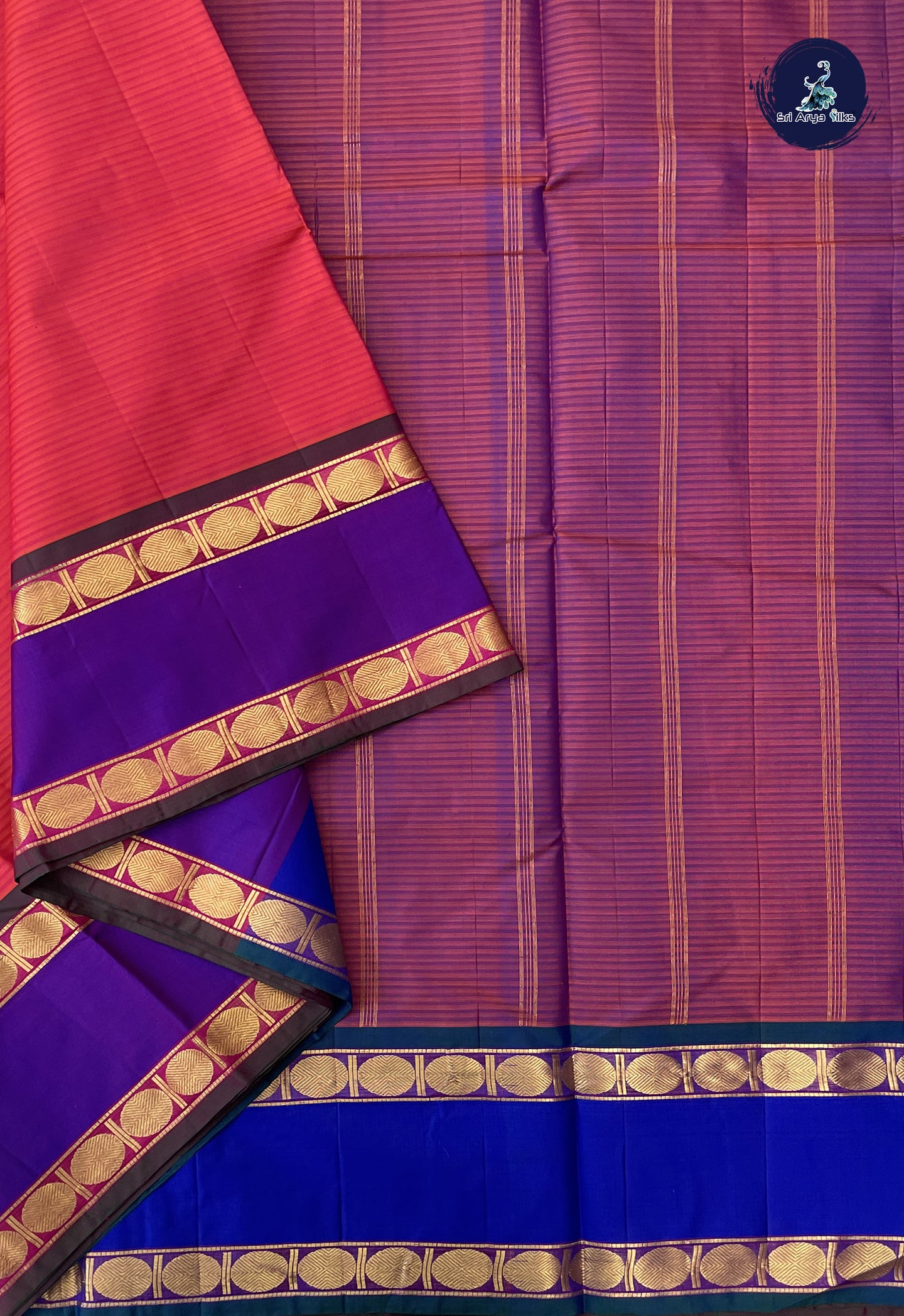 Dual Tone Pink 10 Yards Bridal Saree With Doria Lines Pattern
