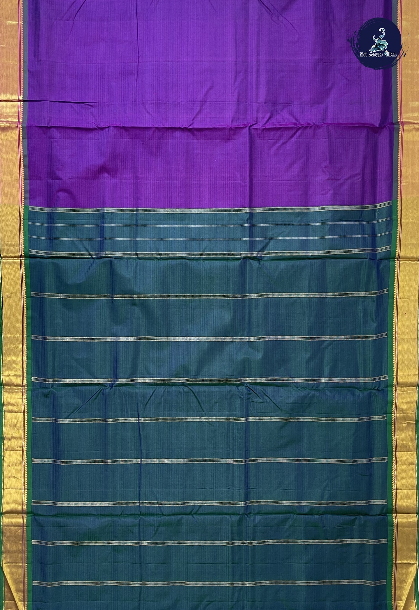 Dark Violet 10 Yards Bridal Saree With Doria Lines Pattern