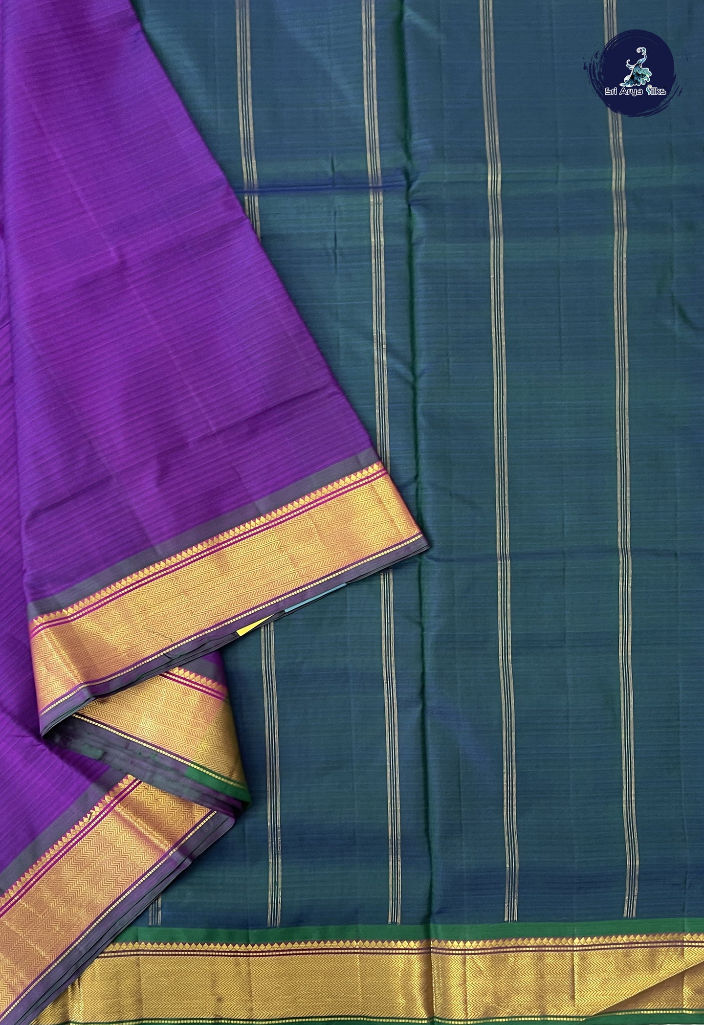 Dark Violet 10 Yards Bridal Saree With Doria Lines Pattern
