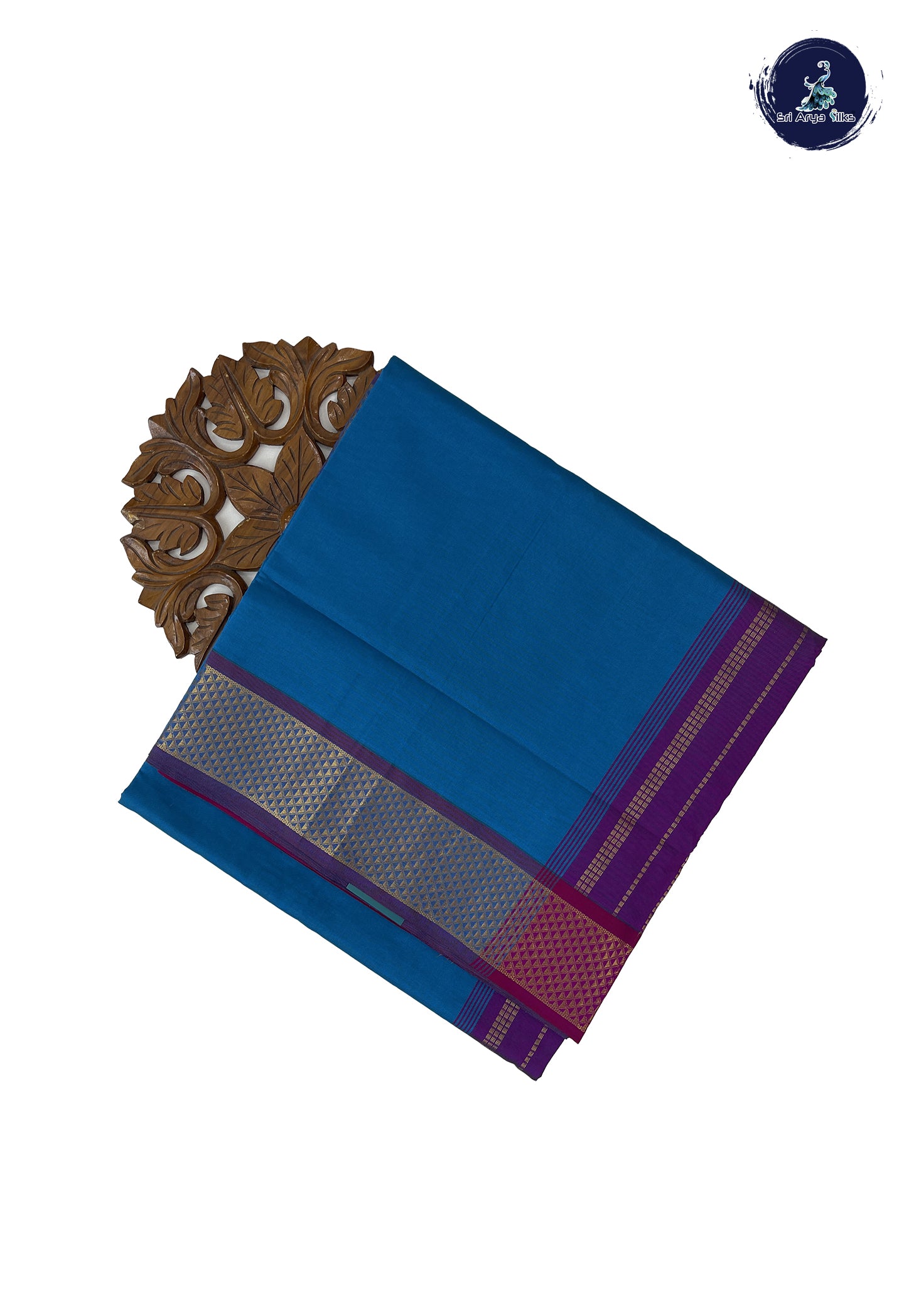 Copper Sulphate Blue Madisar Semi Silk Cotton Saree With Plain Pattern