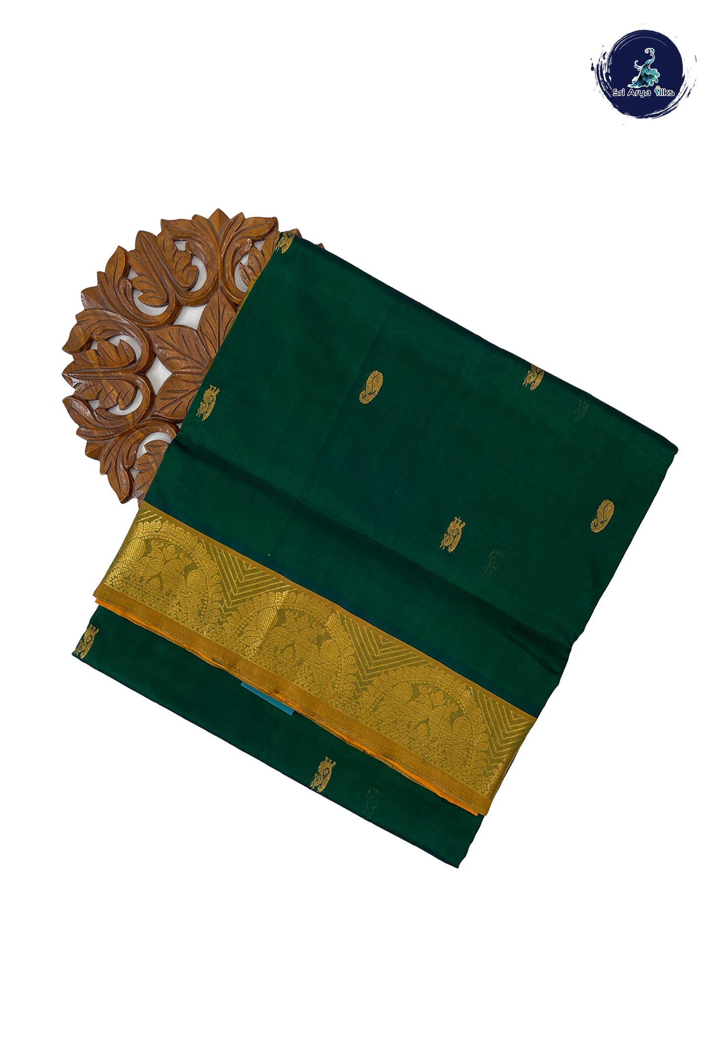 Bottle Green Madisar Silk Cotton Saree With Zari Buttas Pattern