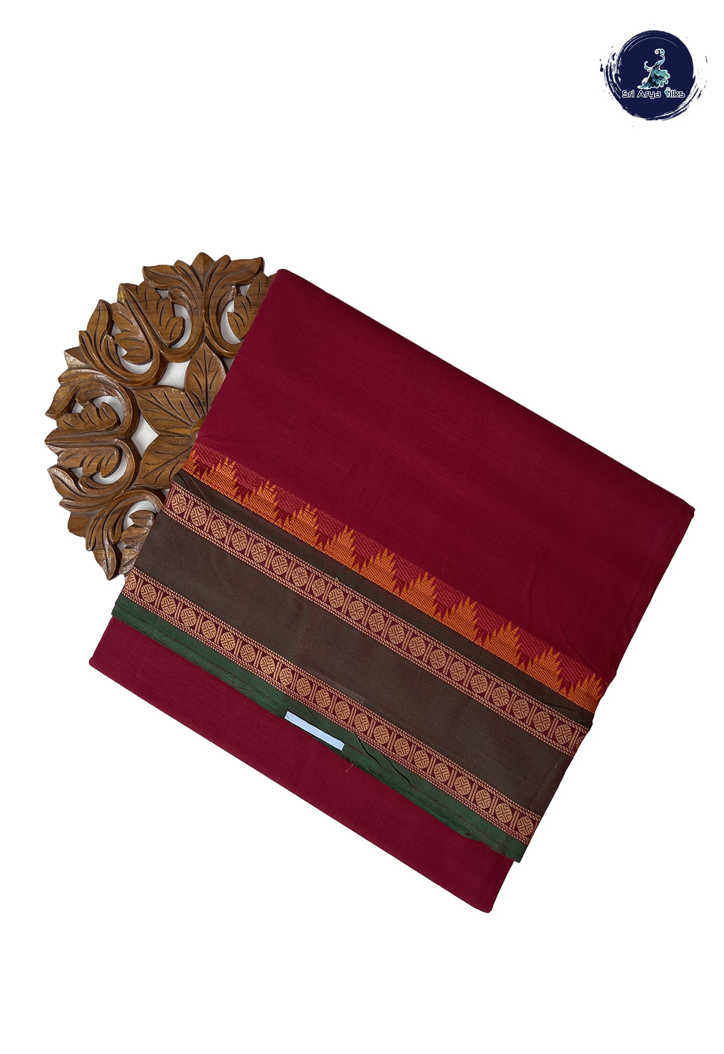 Maroon 10 Yards Madisar Cotton Saree With Plain Pattern