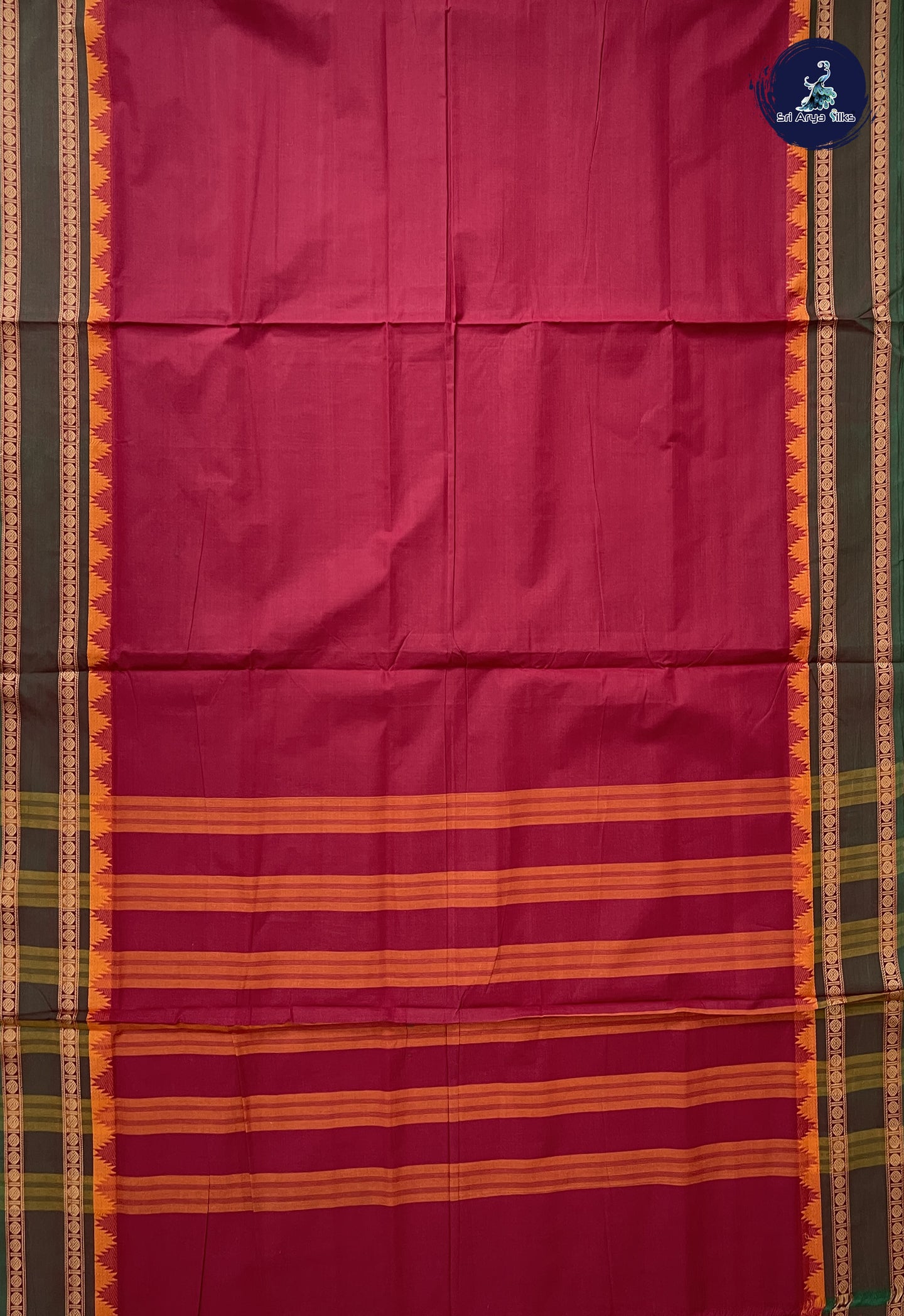 Maroon 10 Yards Madisar Cotton Saree With Plain Pattern