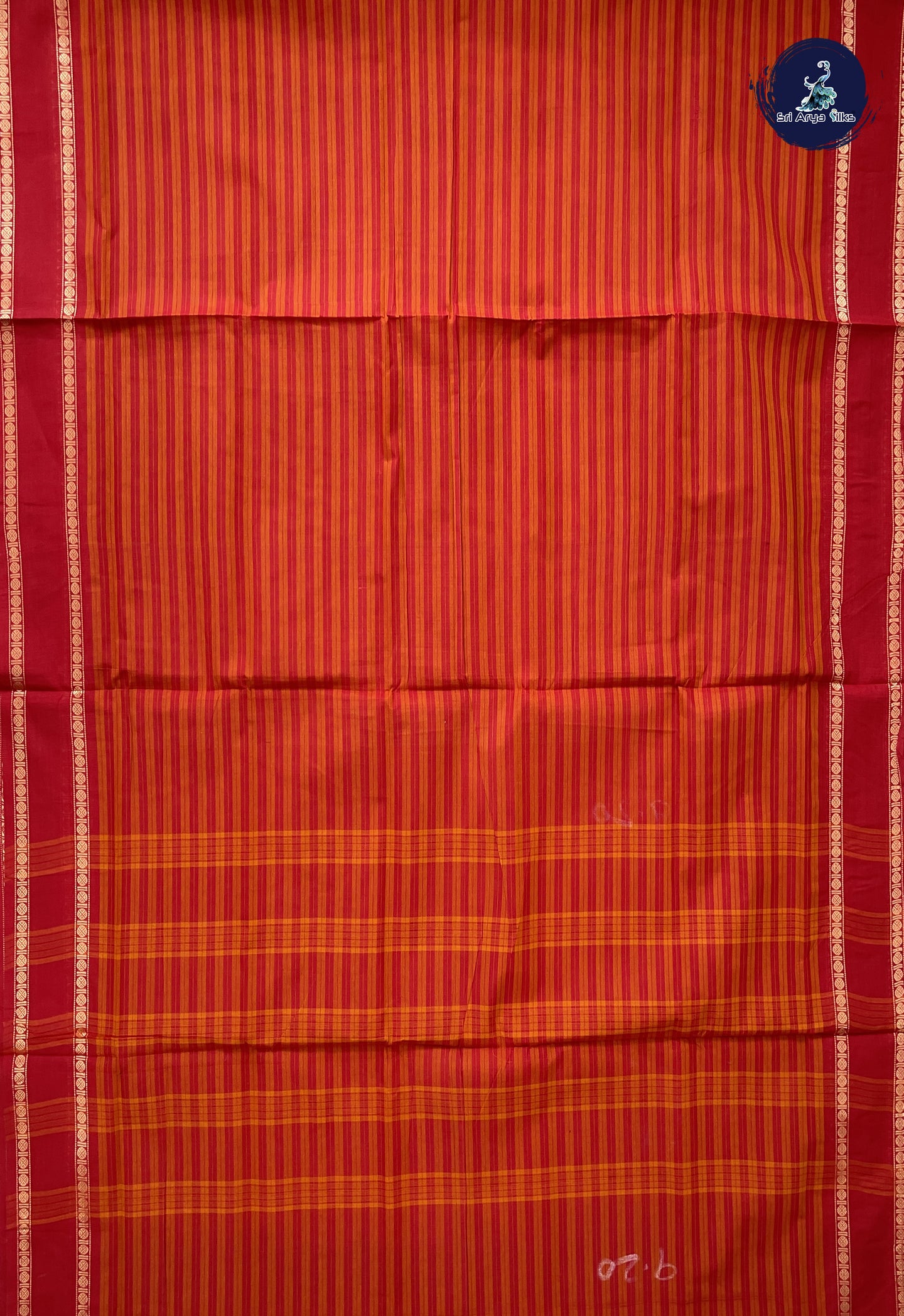 Red 10 Yards Madisar Cotton Saree With Stripes Pattern