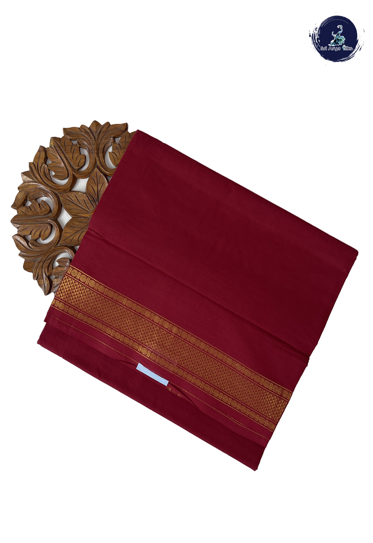 Maroon 10 Yards Madisar Cotton Saree With Plain Pattern