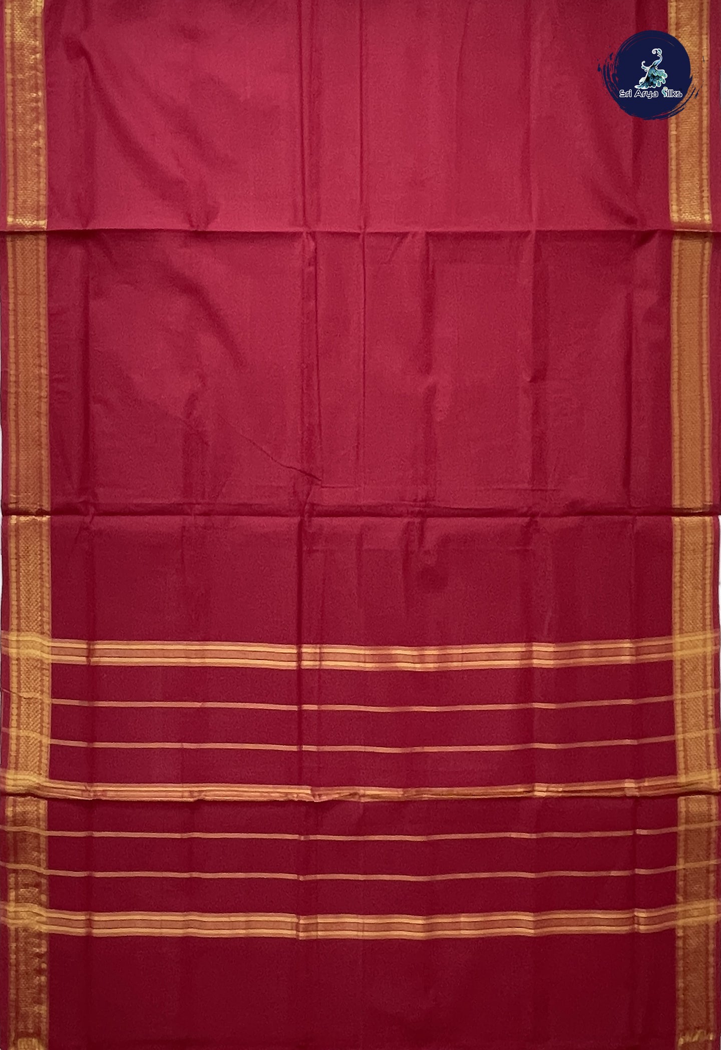 Maroon 10 Yards Madisar Cotton Saree With Plain Pattern