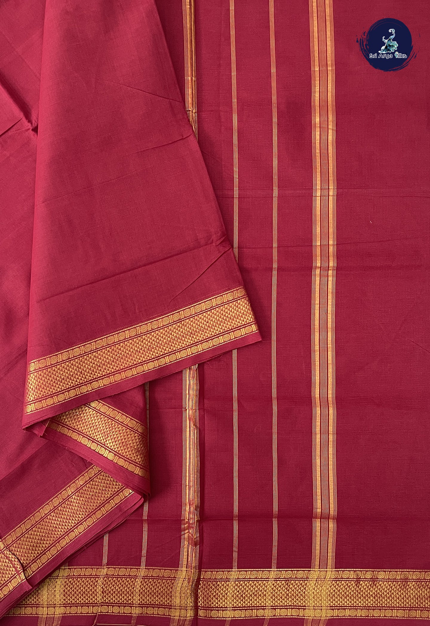 Maroon 10 Yards Madisar Cotton Saree With Plain Pattern