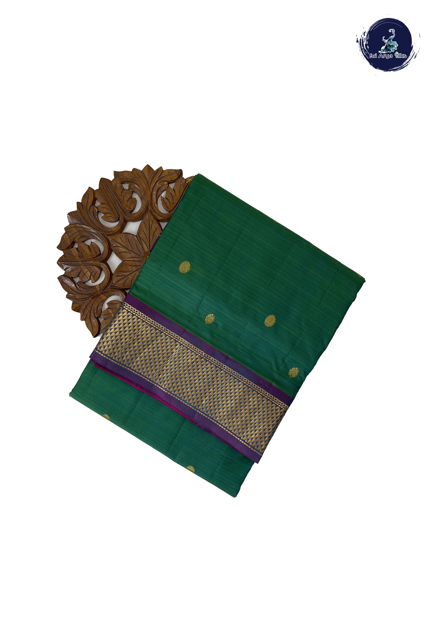 Dark Green Madisar 10 Yards Silk Saree With Zari Buttas Pattern