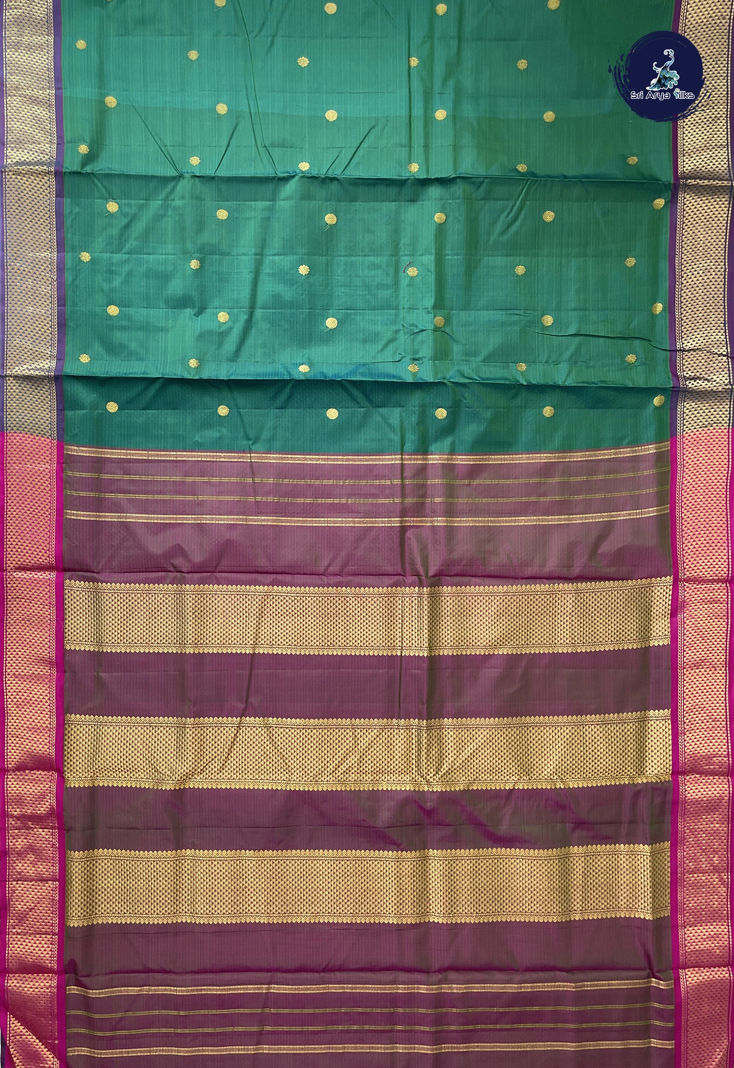 Dark Green Madisar 10 Yards Silk Saree With Zari Buttas Pattern