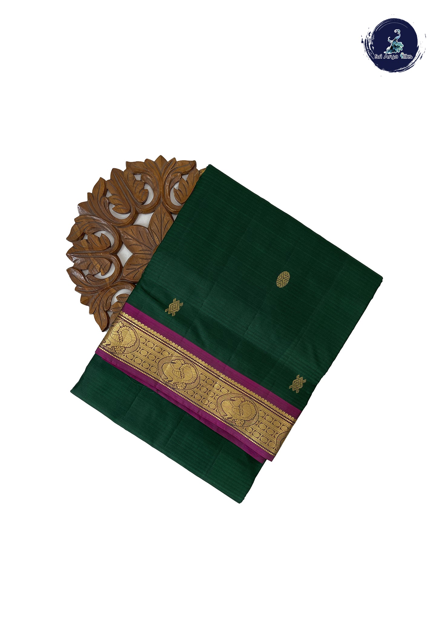Bottle Green Madisar 10 Yards Silk Saree With Zari Buttas Pattern
