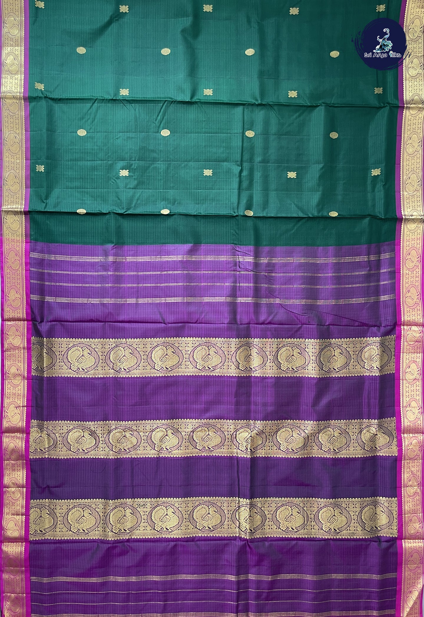 Bottle Green Madisar 10 Yards Silk Saree With Zari Buttas Pattern
