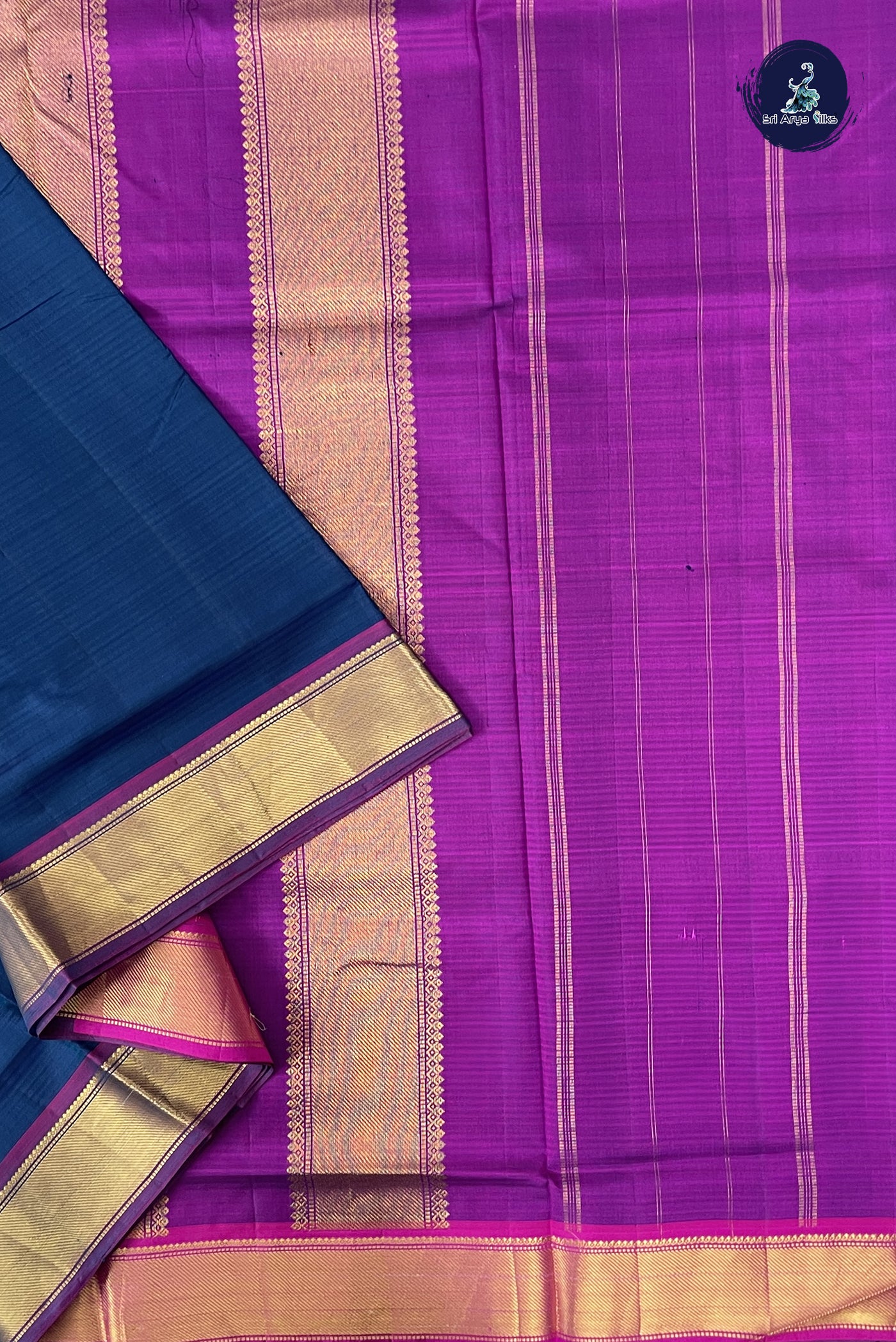 Peacock Blue Madisar 10 Yards Silk Saree With Doria Lines Pattern