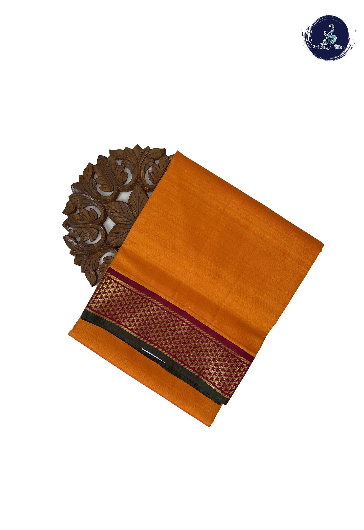 Yellowish Orange Madisar 10 Yards Silk Saree With Plain Pattern