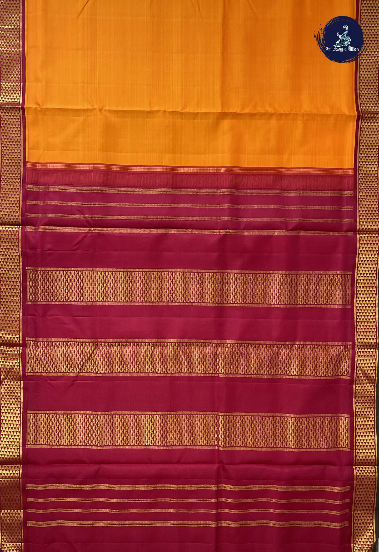 Yellowish Orange Madisar 10 Yards Silk Saree With Plain Pattern