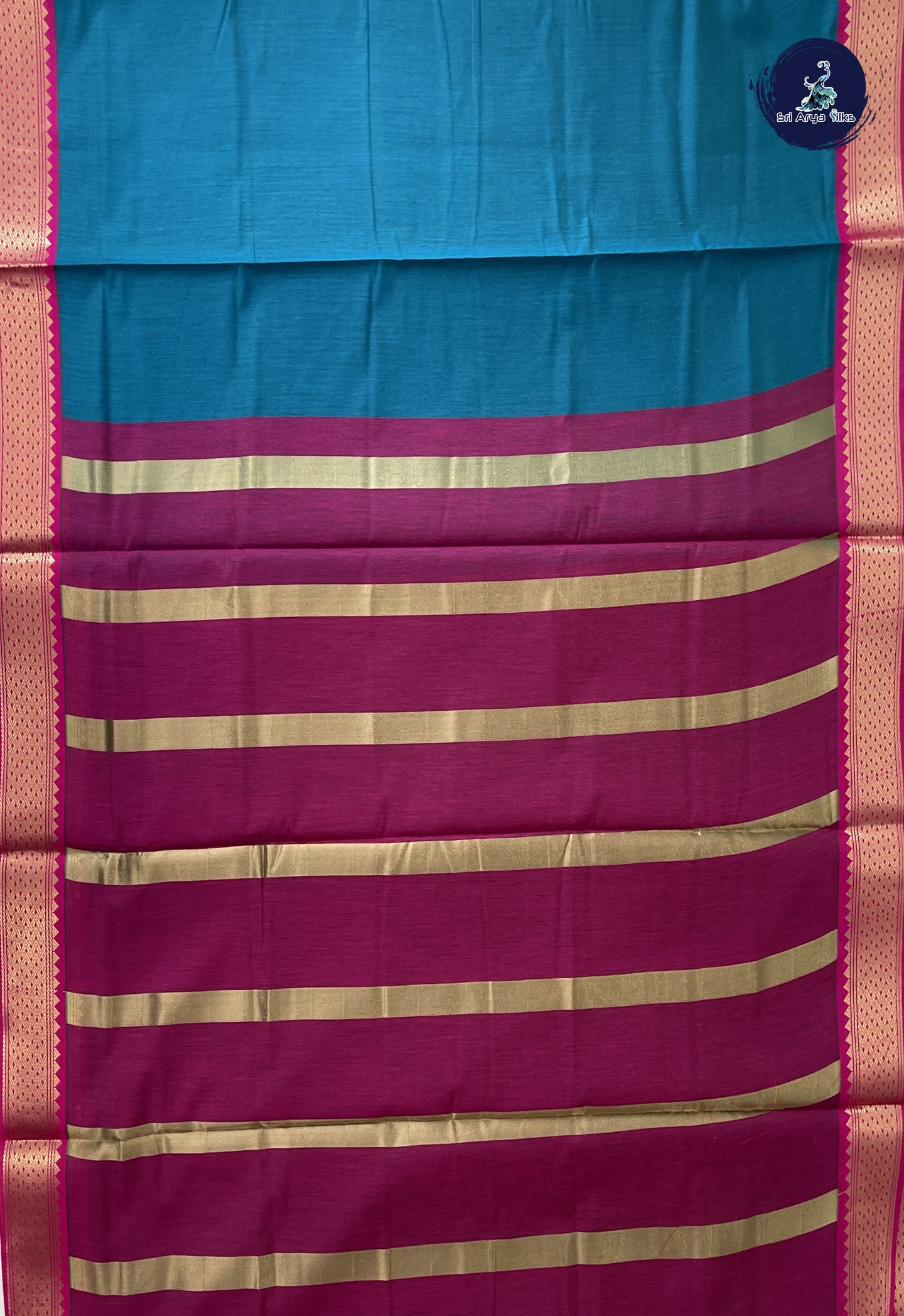 Blue Madisar Semi Silk Cotton Saree With Plain Pattern