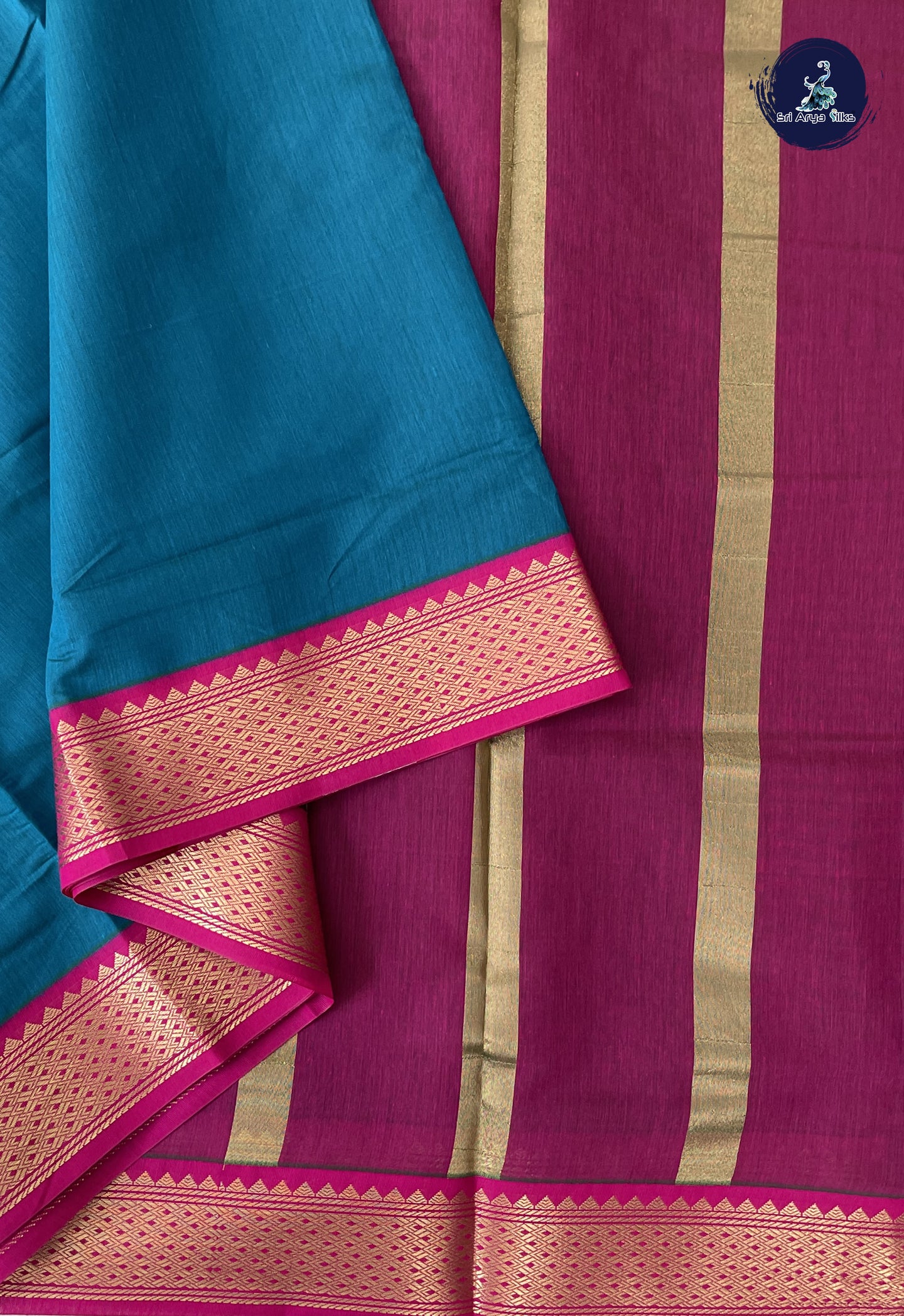 Blue Madisar Semi Silk Cotton Saree With Plain Pattern