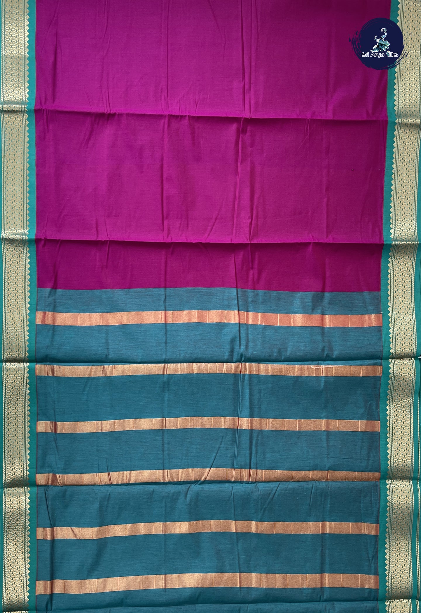 Magenta Purple Madisar Semi Silk Cotton Saree With Plain Pattern