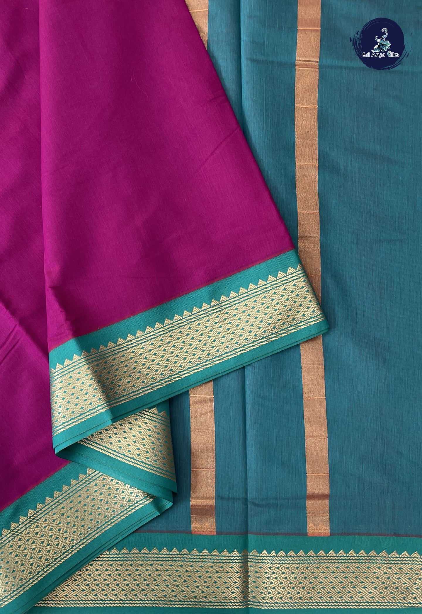 Magenta Purple Madisar Semi Silk Cotton Saree With Plain Pattern