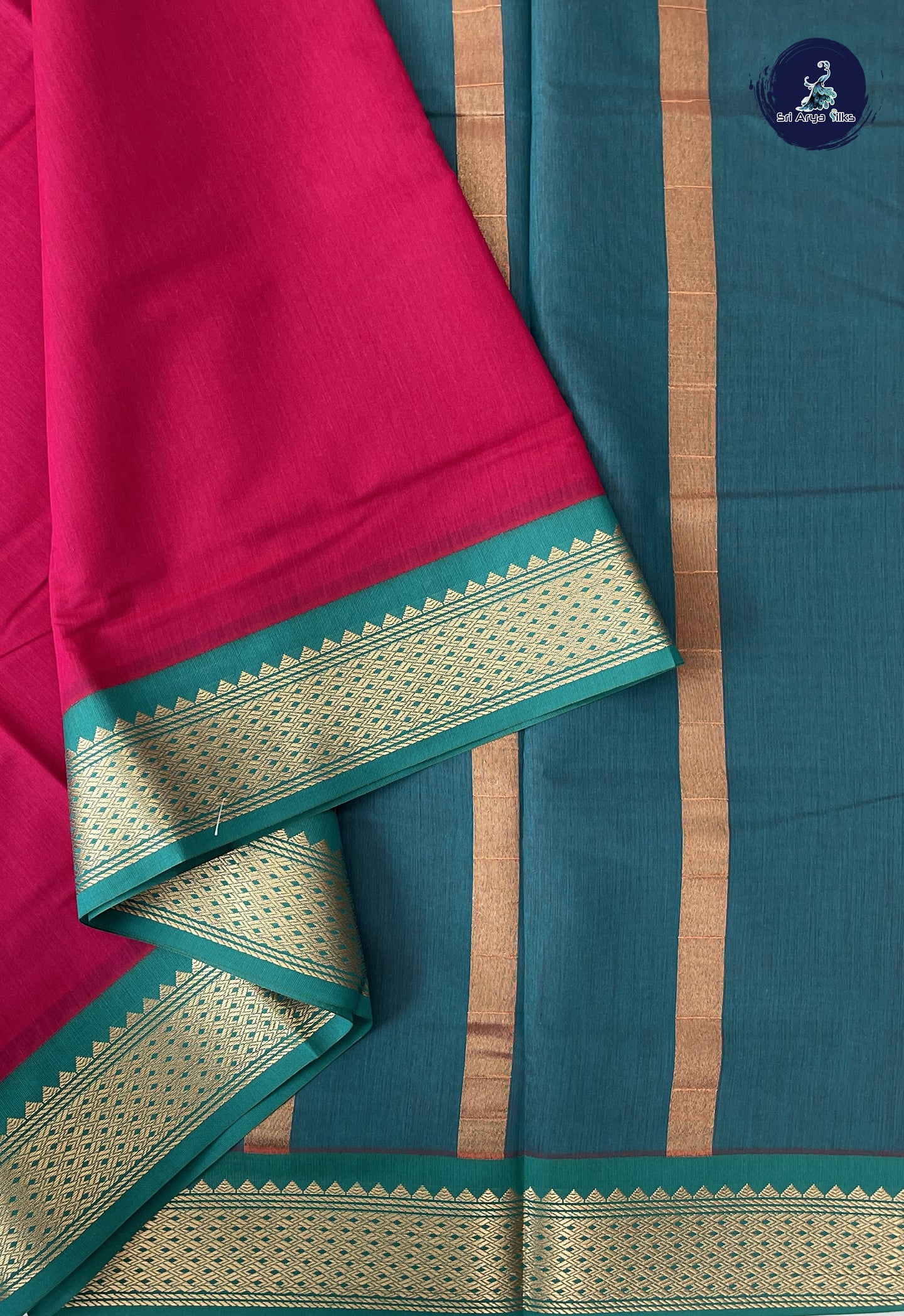 Dark Pink Madisar Semi Silk Cotton Saree With Plain Pattern