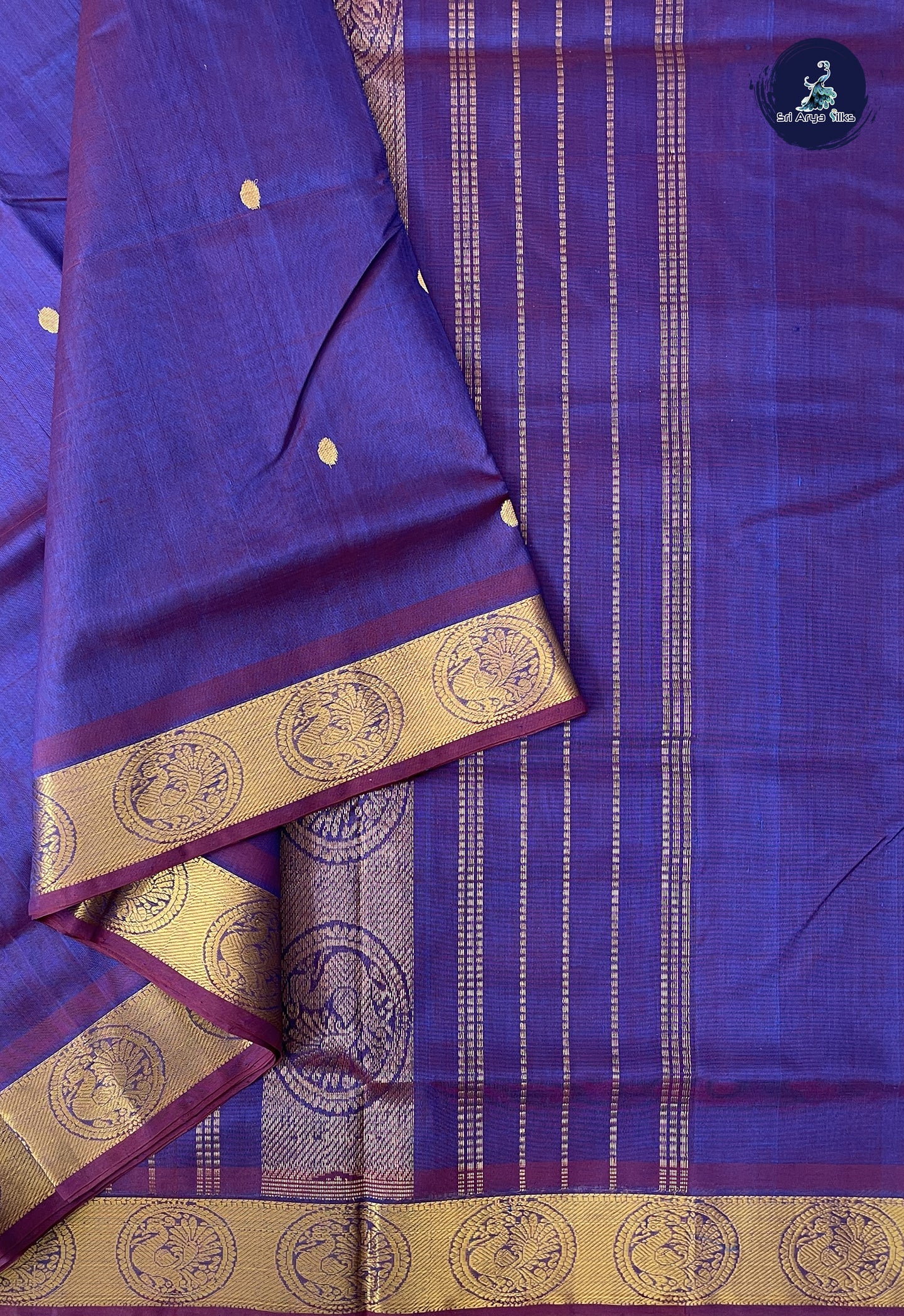 Dual Tone Purple 10 Yards Silk Cotton Saree With Zari Buttas Pattern