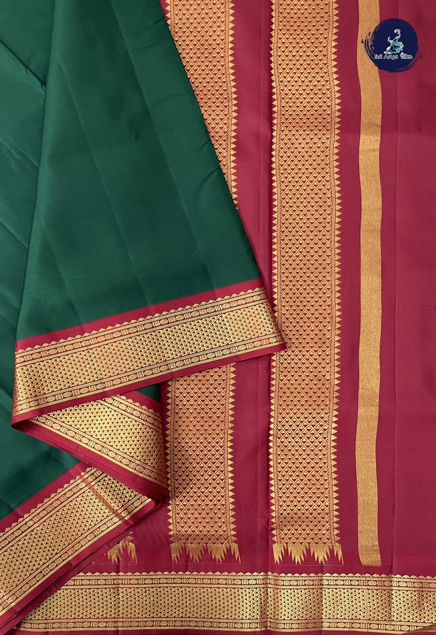 Bottle Green Madisar 10 Yards Silk Saree With Zari Buttas Pattern