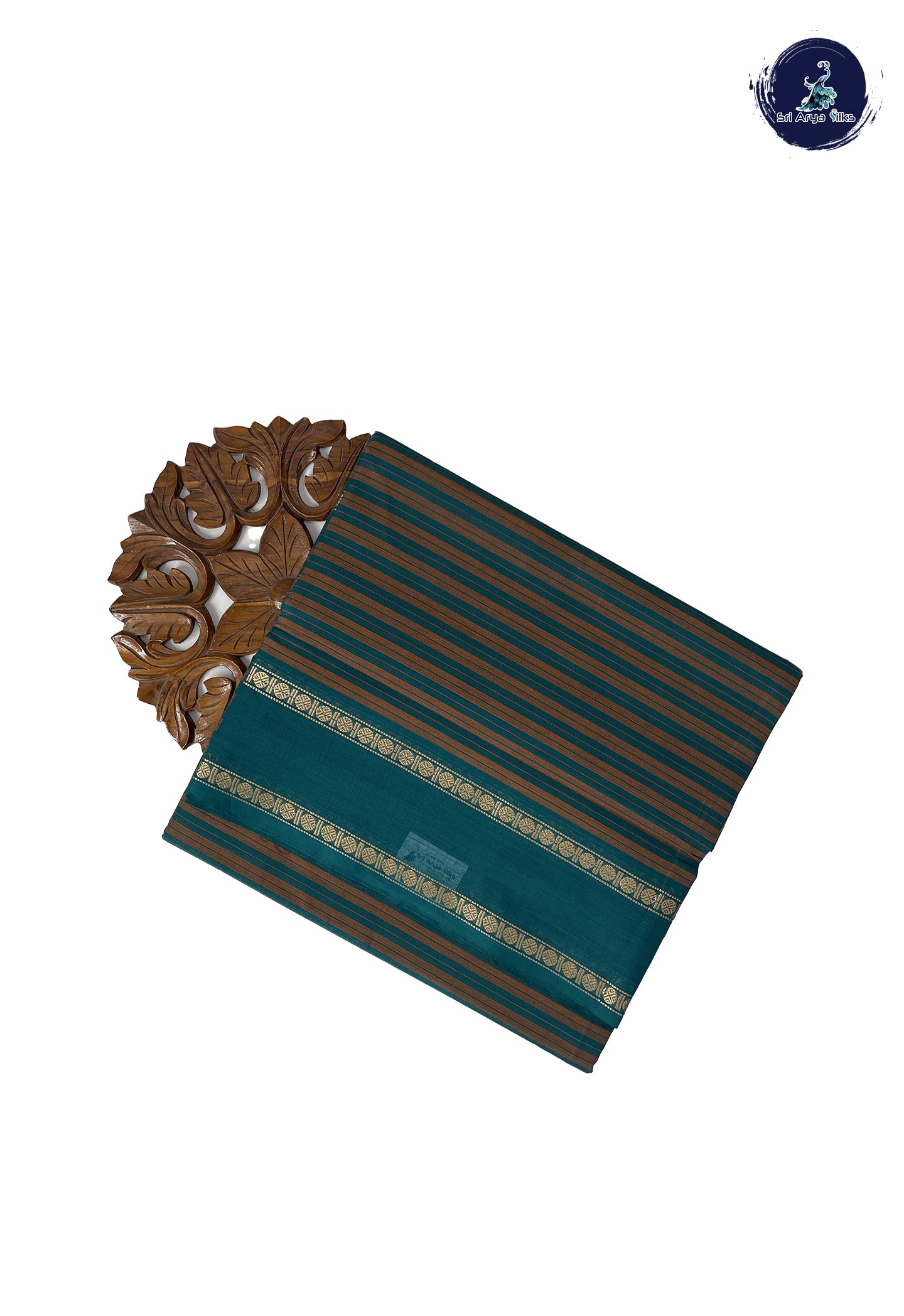 Sapphire Green 10 Yards Madisar Cotton Saree With Stripes Pattern