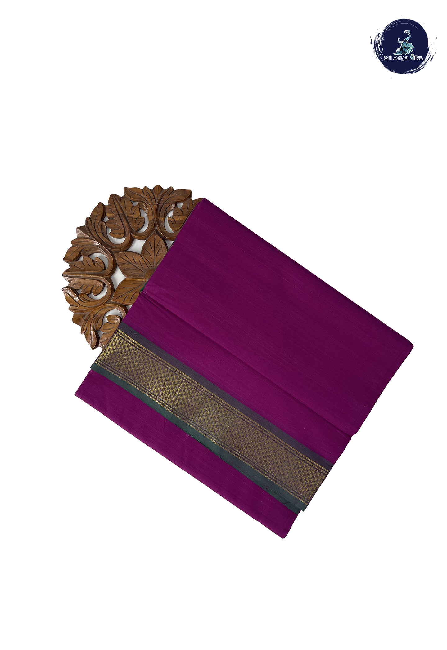 Purple 10 Yards Madisar Cotton Saree With Plain Pattern