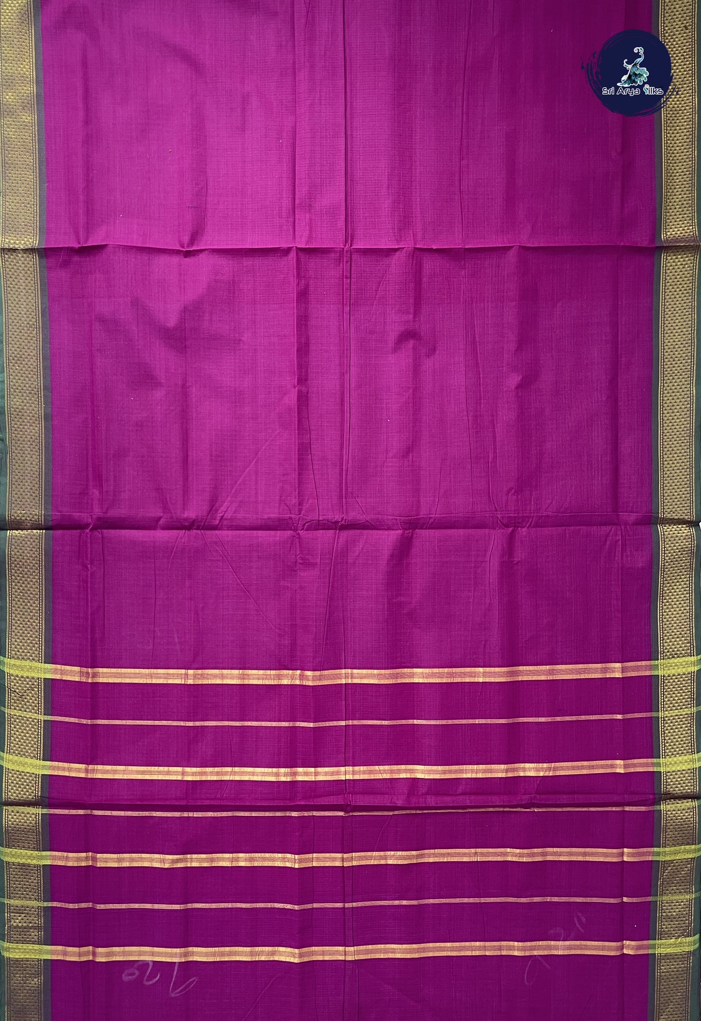 Purple 10 Yards Madisar Cotton Saree With Plain Pattern