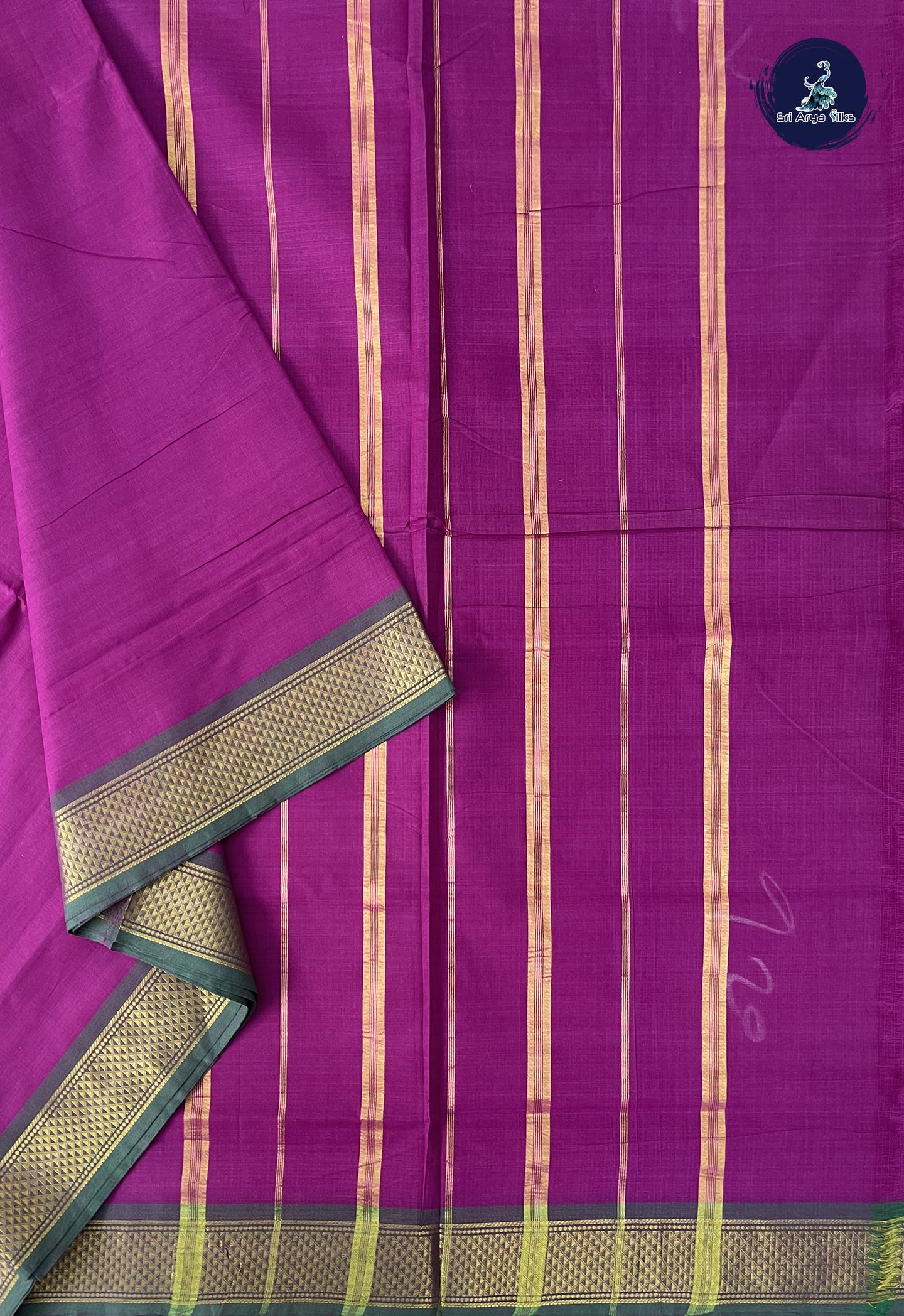 Purple 10 Yards Madisar Cotton Saree With Plain Pattern