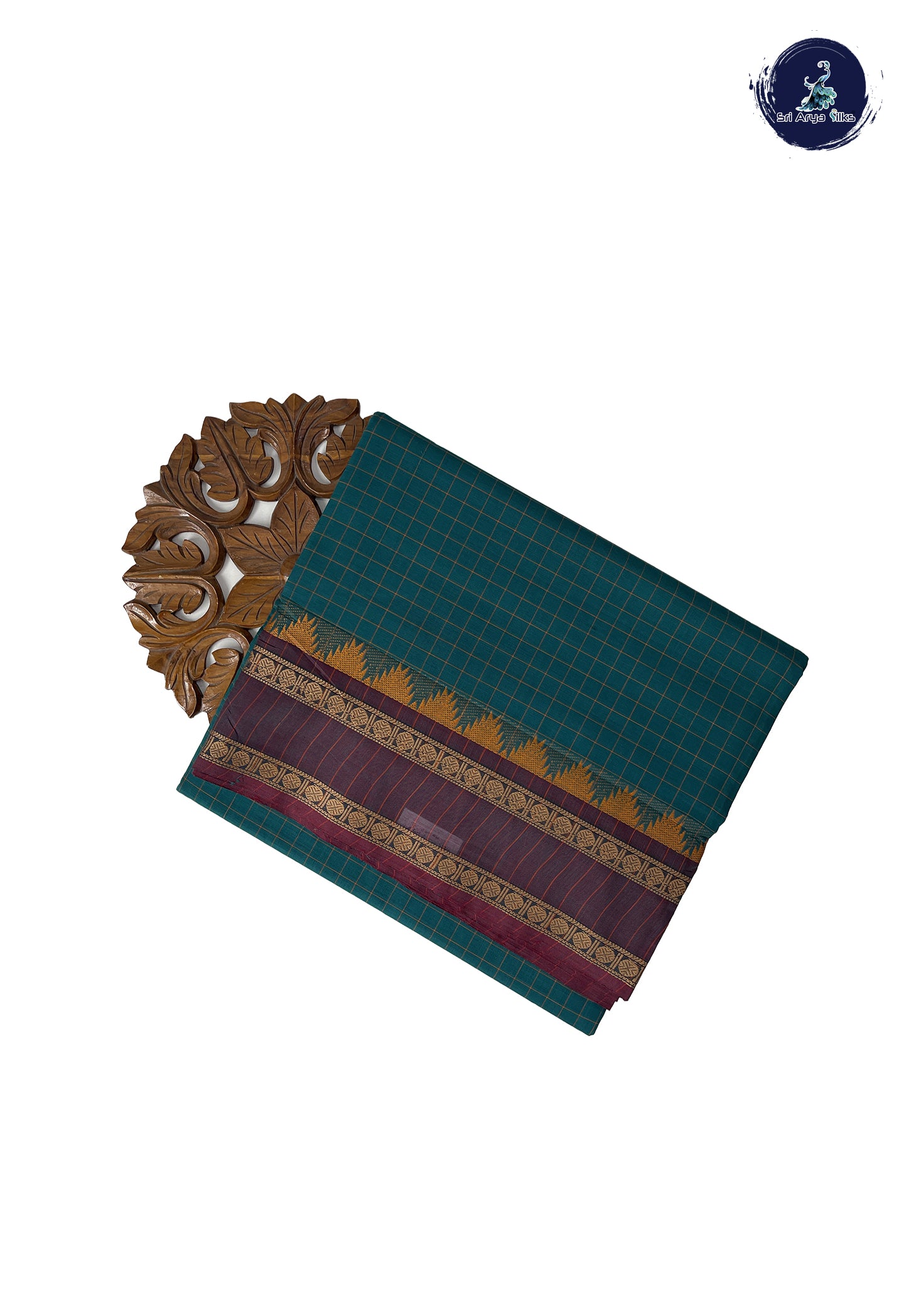 Sapphire Green 10 Yards Madisar Cotton Saree With Checked Pattern